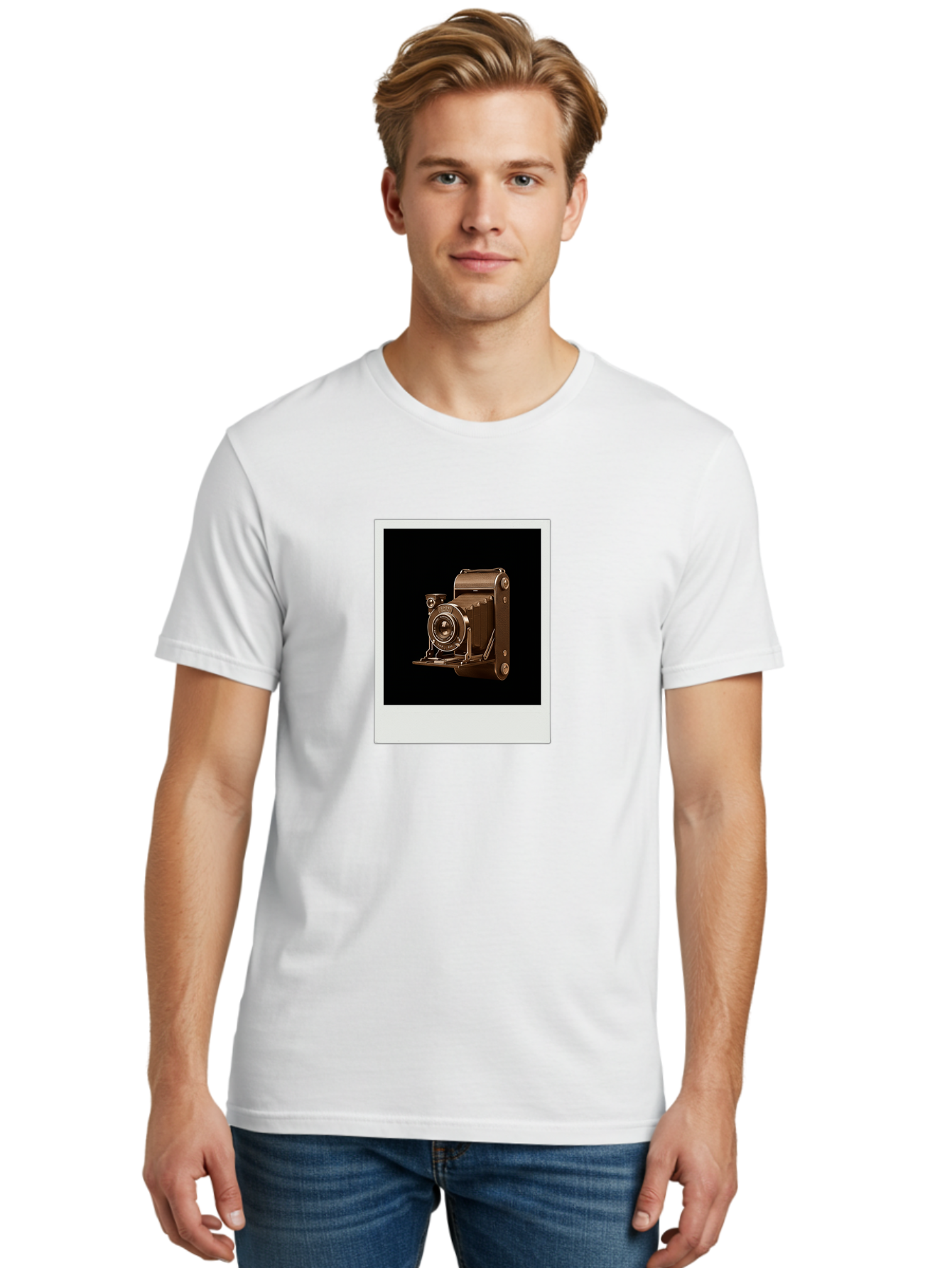Polaroid-Camera-1 Men'S Graphic Tee, 100% Cotton, Comfortable Casual Summer Wear, Machine Washable, Vintage Camera, Old Photography Equipment, Retro Style, Antique Camera, Nostalgic Feel, Classic Design, Photography History, Instant Camera, Bae680