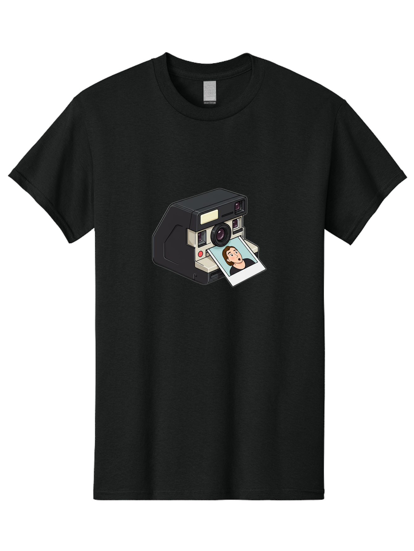Polaroid-Camera-3 Men'S Graphic Tee, 100% Cotton, Comfortable Casual Summer Wear, Machine Washable, Vintage Camera, Instant Photography, Retro Style, Shocked Expression, Cartoon Character, Nostalgic Feel, Casual Portrait, Surprised Face, Bae683