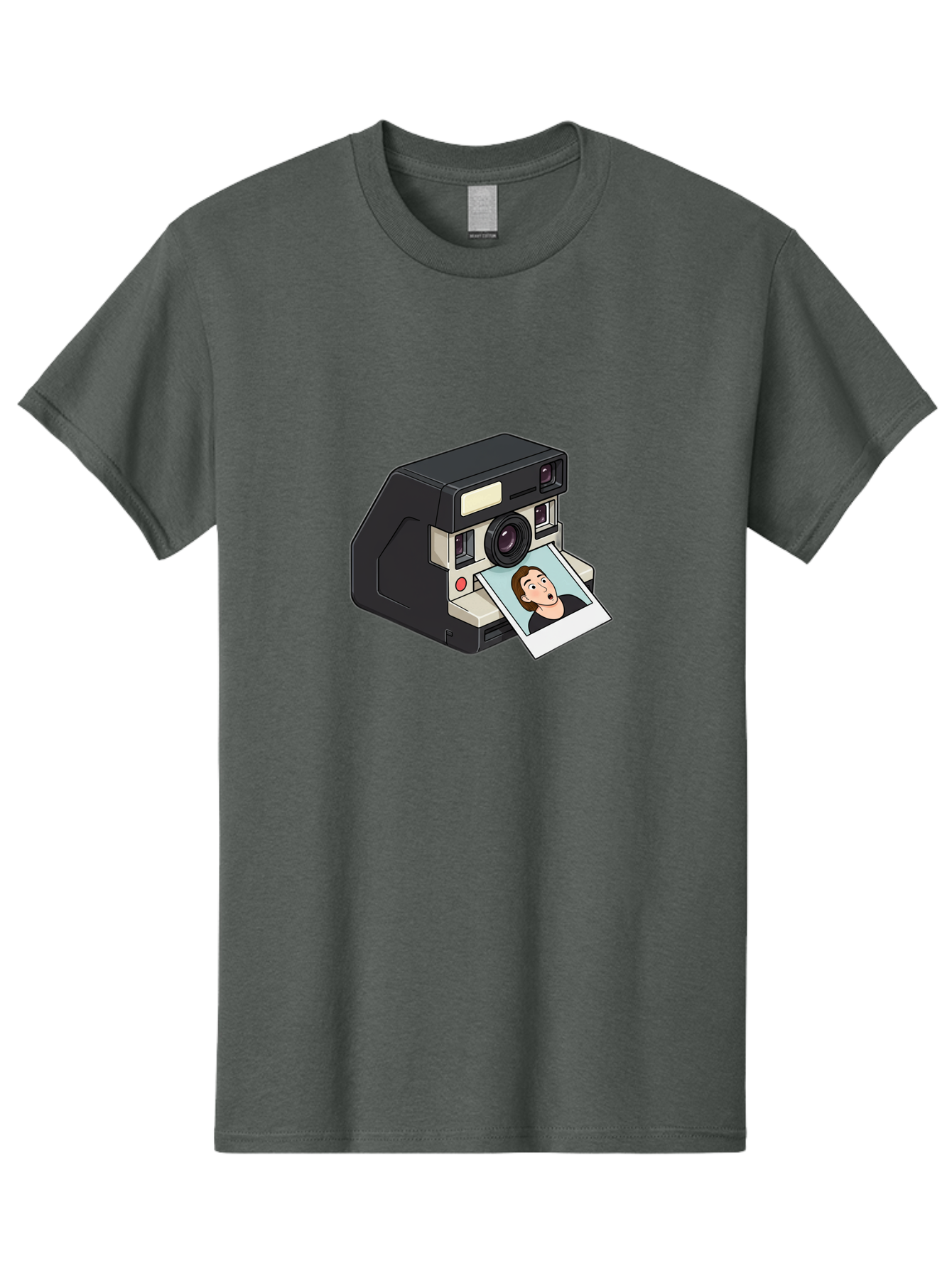 Polaroid-Camera-3 Men'S Graphic Tee, 100% Cotton, Comfortable Casual Summer Wear, Machine Washable, Vintage Camera, Instant Photography, Retro Style, Shocked Expression, Cartoon Character, Nostalgic Feel, Casual Portrait, Surprised Face, Bae683