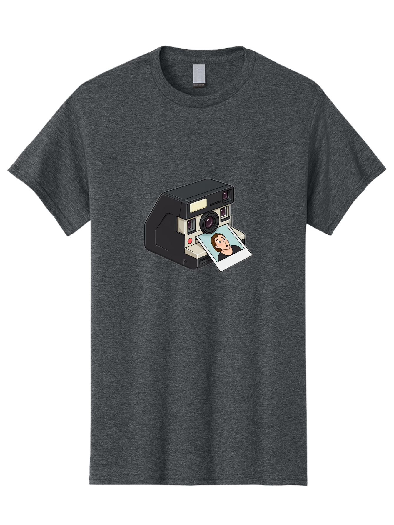 Polaroid-Camera-3 Men'S Graphic Tee, 100% Cotton, Comfortable Casual Summer Wear, Machine Washable, Vintage Camera, Instant Photography, Retro Style, Shocked Expression, Cartoon Character, Nostalgic Feel, Casual Portrait, Surprised Face, Bae683