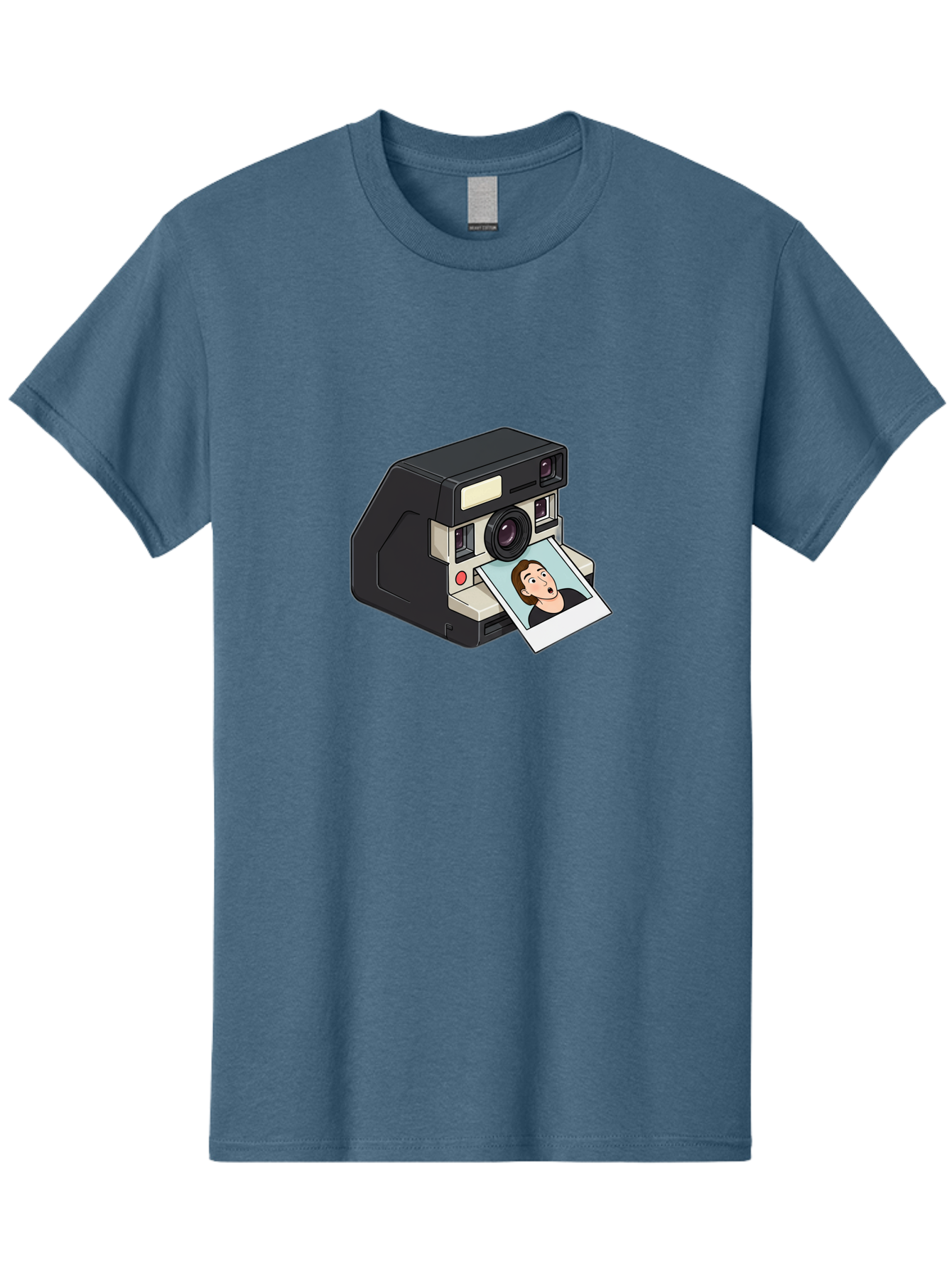 Polaroid-Camera-3 Men'S Graphic Tee, 100% Cotton, Comfortable Casual Summer Wear, Machine Washable, Vintage Camera, Instant Photography, Retro Style, Shocked Expression, Cartoon Character, Nostalgic Feel, Casual Portrait, Surprised Face, Bae683