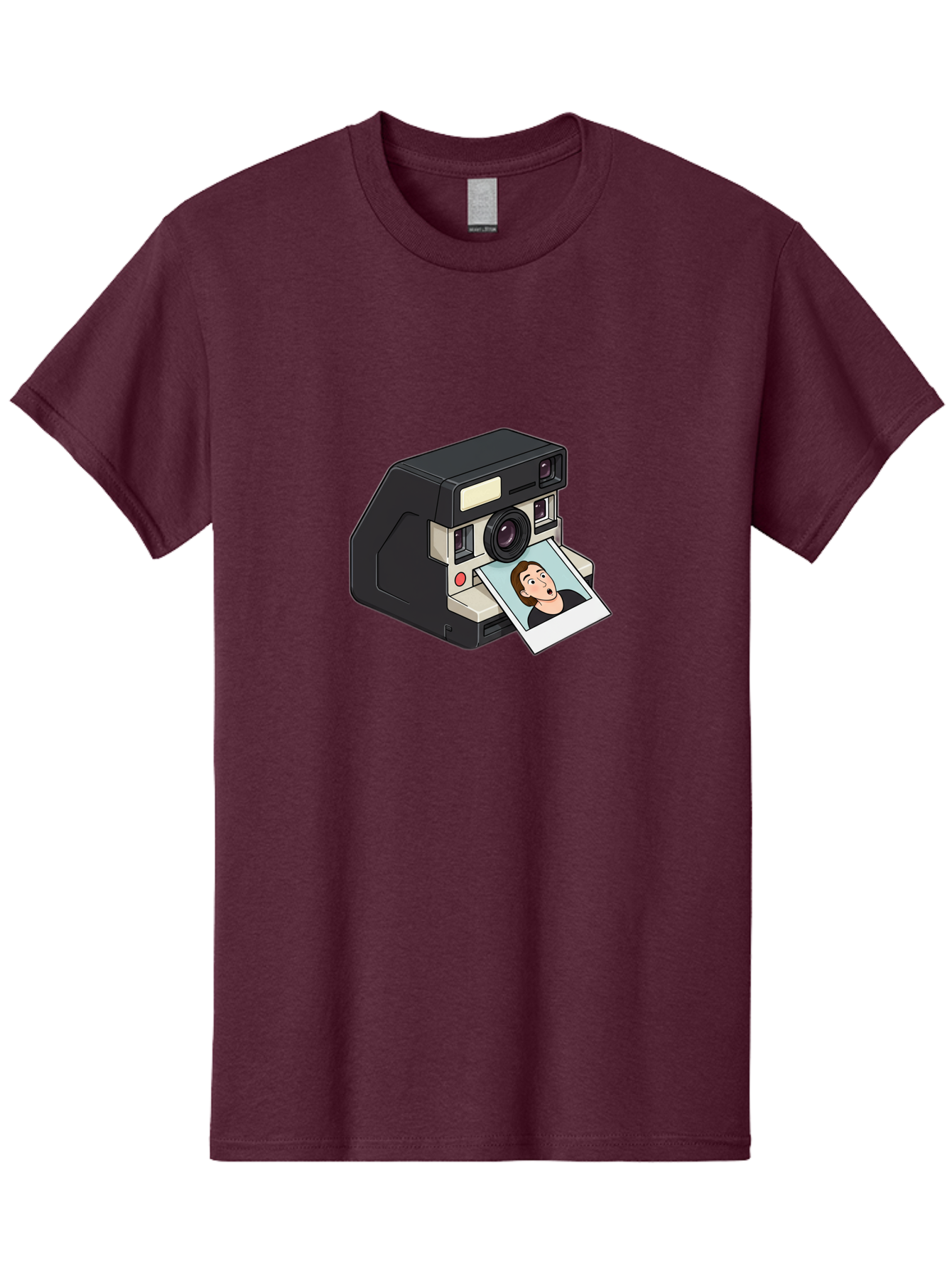Polaroid-Camera-3 Men'S Graphic Tee, 100% Cotton, Comfortable Casual Summer Wear, Machine Washable, Vintage Camera, Instant Photography, Retro Style, Shocked Expression, Cartoon Character, Nostalgic Feel, Casual Portrait, Surprised Face, Bae683