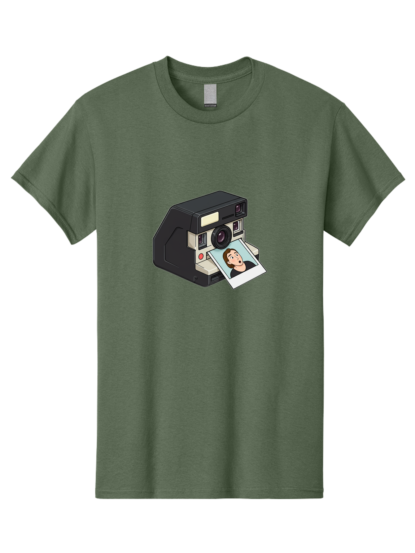 Polaroid-Camera-3 Men'S Graphic Tee, 100% Cotton, Comfortable Casual Summer Wear, Machine Washable, Vintage Camera, Instant Photography, Retro Style, Shocked Expression, Cartoon Character, Nostalgic Feel, Casual Portrait, Surprised Face, Bae683