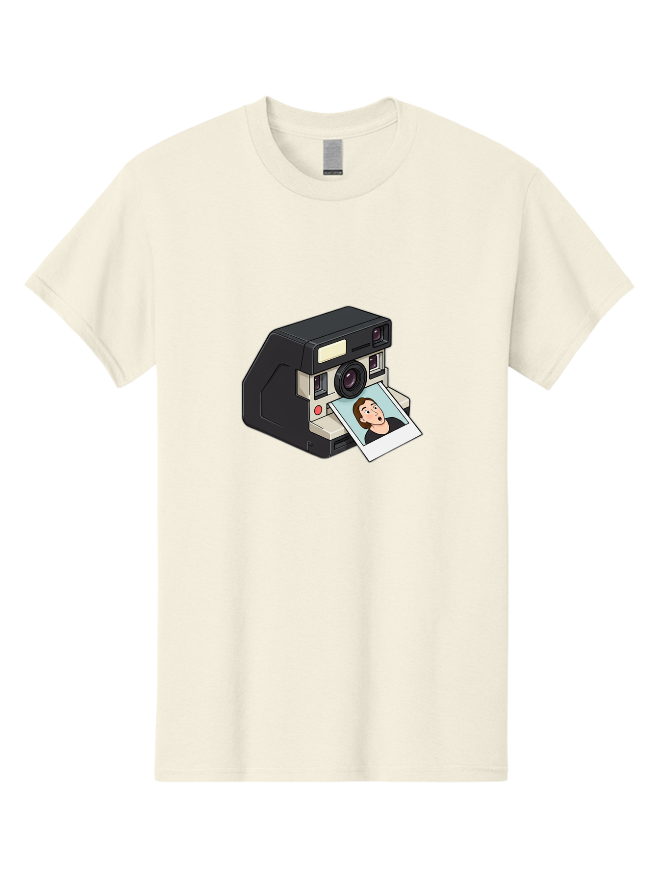 Polaroid-Camera-3 Men'S Graphic Tee, 100% Cotton, Comfortable Casual Summer Wear, Machine Washable, Vintage Camera, Instant Photography, Retro Style, Shocked Expression, Cartoon Character, Nostalgic Feel, Casual Portrait, Surprised Face, Bae683