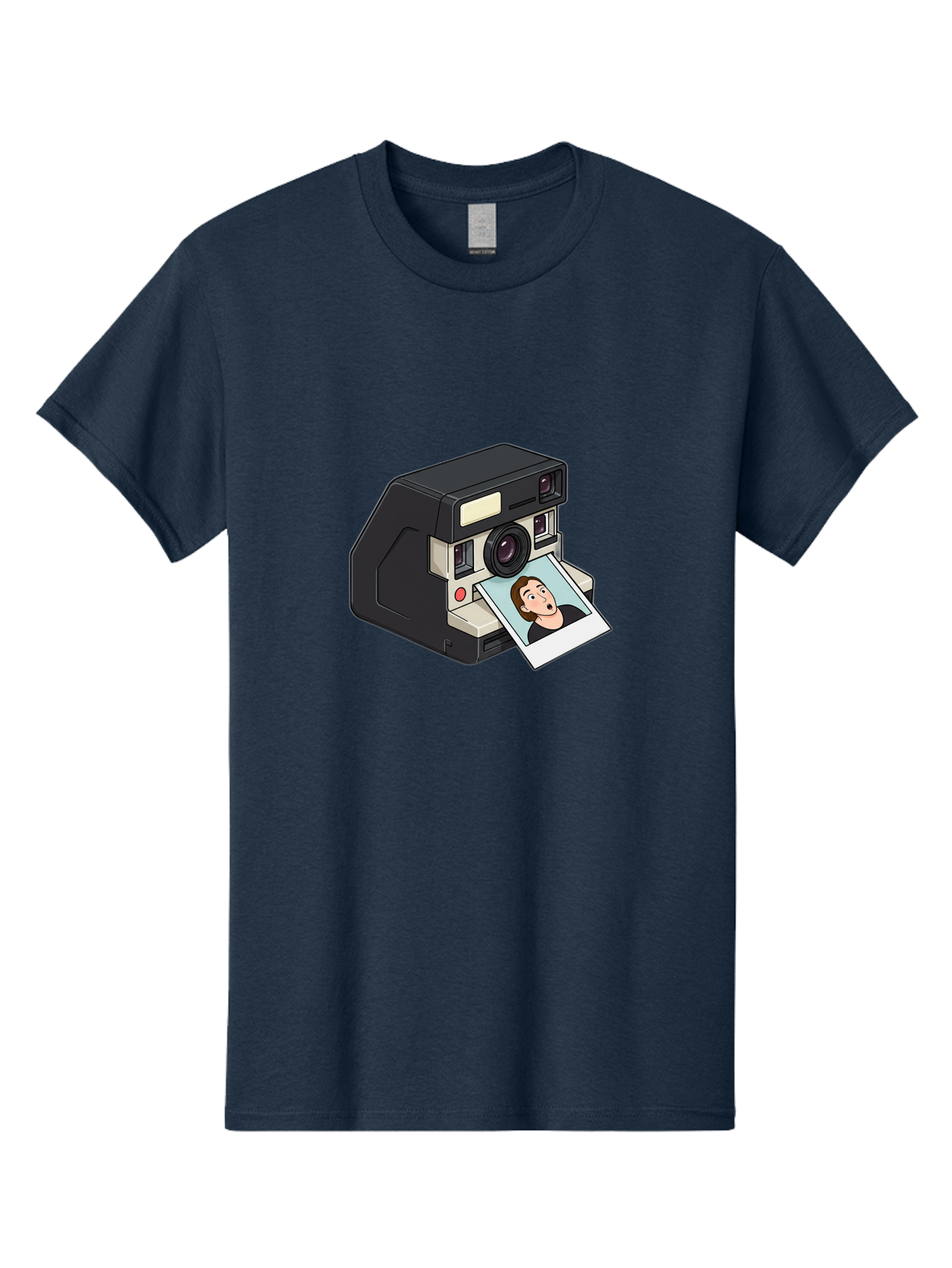 Polaroid-Camera-3 Men'S Graphic Tee, 100% Cotton, Comfortable Casual Summer Wear, Machine Washable, Vintage Camera, Instant Photography, Retro Style, Shocked Expression, Cartoon Character, Nostalgic Feel, Casual Portrait, Surprised Face, Bae683