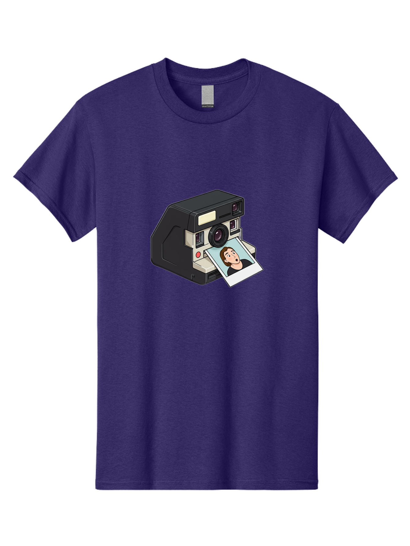 Polaroid-Camera-3 Men'S Graphic Tee, 100% Cotton, Comfortable Casual Summer Wear, Machine Washable, Vintage Camera, Instant Photography, Retro Style, Shocked Expression, Cartoon Character, Nostalgic Feel, Casual Portrait, Surprised Face, Bae683