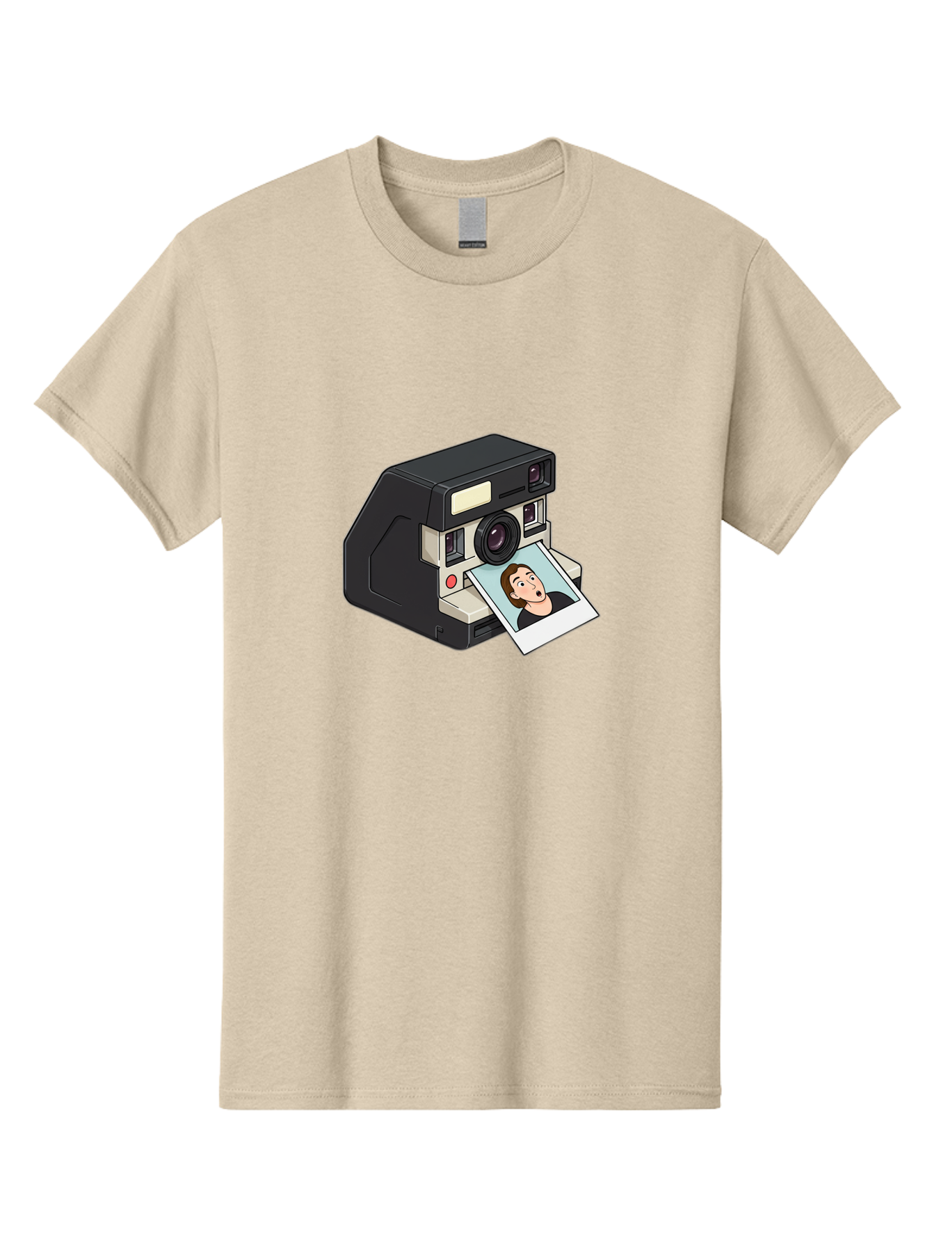 Polaroid-Camera-3 Men'S Graphic Tee, 100% Cotton, Comfortable Casual Summer Wear, Machine Washable, Vintage Camera, Instant Photography, Retro Style, Shocked Expression, Cartoon Character, Nostalgic Feel, Casual Portrait, Surprised Face, Bae683