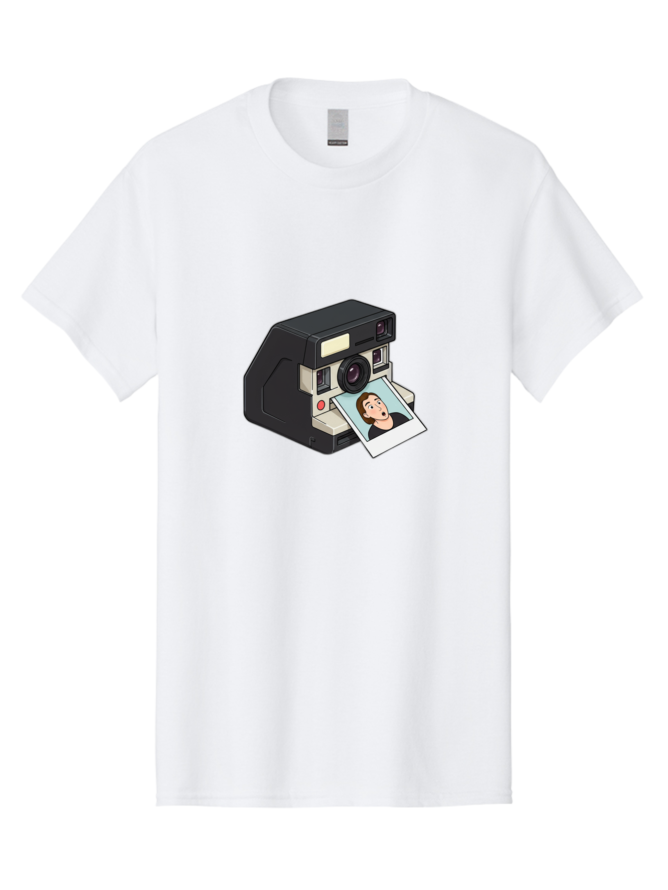 Polaroid-Camera-3 Men'S Graphic Tee, 100% Cotton, Comfortable Casual Summer Wear, Machine Washable, Vintage Camera, Instant Photography, Retro Style, Shocked Expression, Cartoon Character, Nostalgic Feel, Casual Portrait, Surprised Face, Bae683