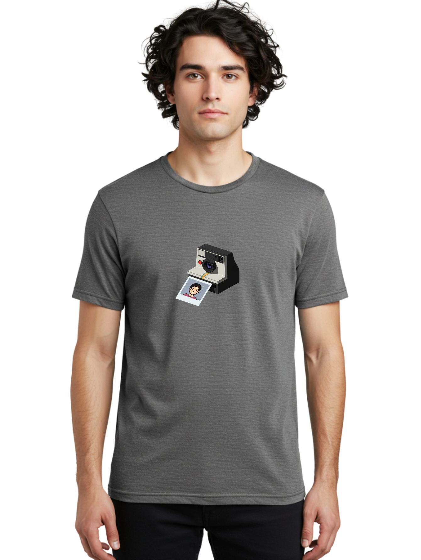 Polaroid-Camera-4 Men'S Graphic Tee, 100% Cotton, Comfortable Casual Summer Wear, Machine Washable, Polaroid Camera, Instant Photography, Retro Camera, Printed Photo, Smiling Man, Nostalgic Feel, Casual Portrait, Vintage Style Bae684