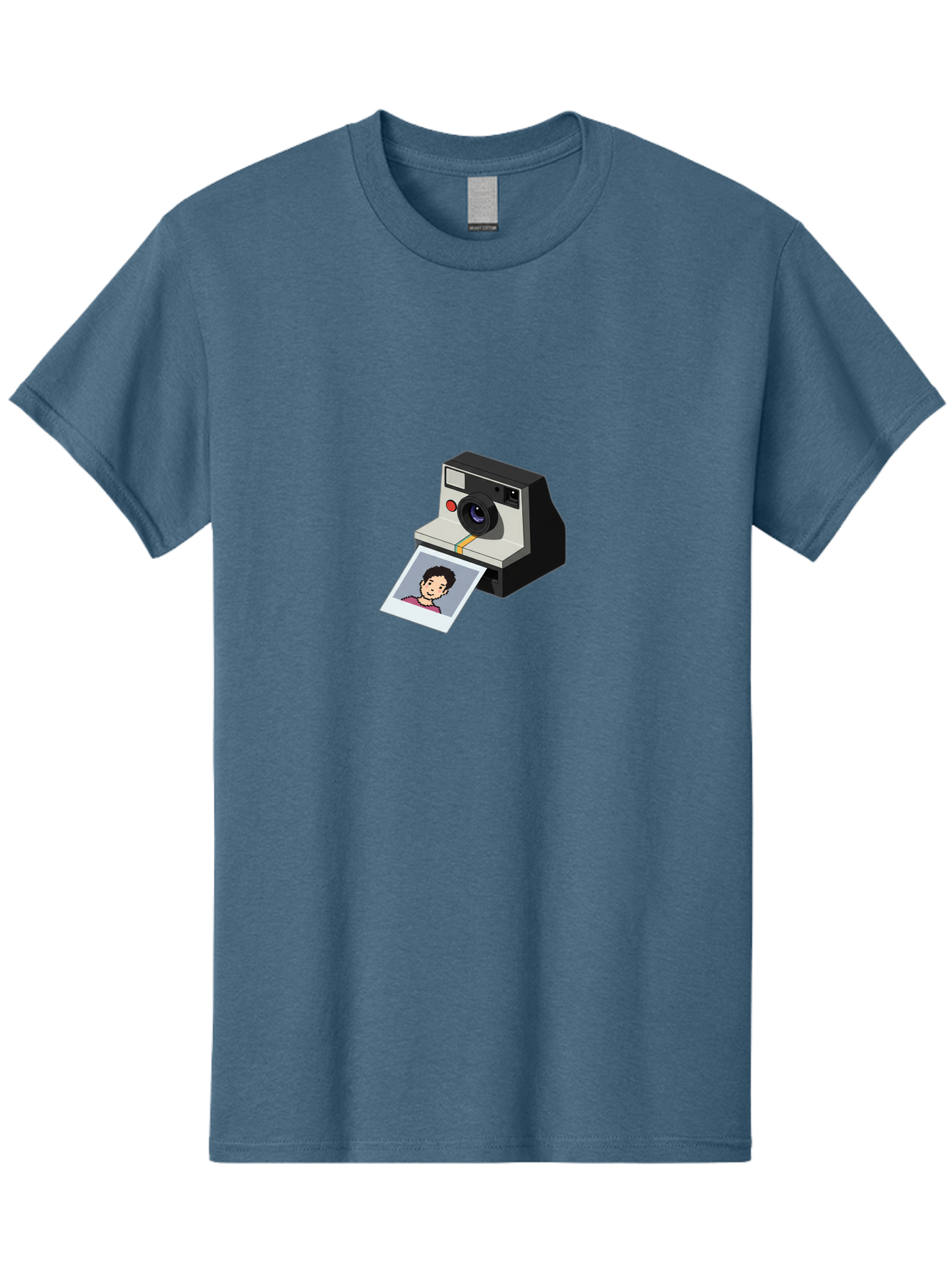 Polaroid-Camera-4 Men'S Graphic Tee, 100% Cotton, Comfortable Casual Summer Wear, Machine Washable, Polaroid Camera, Instant Photography, Retro Camera, Printed Photo, Smiling Man, Nostalgic Feel, Casual Portrait, Vintage Style Bae684