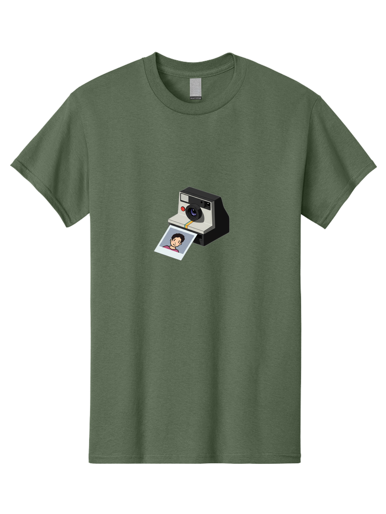 Polaroid-Camera-4 Men'S Graphic Tee, 100% Cotton, Comfortable Casual Summer Wear, Machine Washable, Polaroid Camera, Instant Photography, Retro Camera, Printed Photo, Smiling Man, Nostalgic Feel, Casual Portrait, Vintage Style Bae684