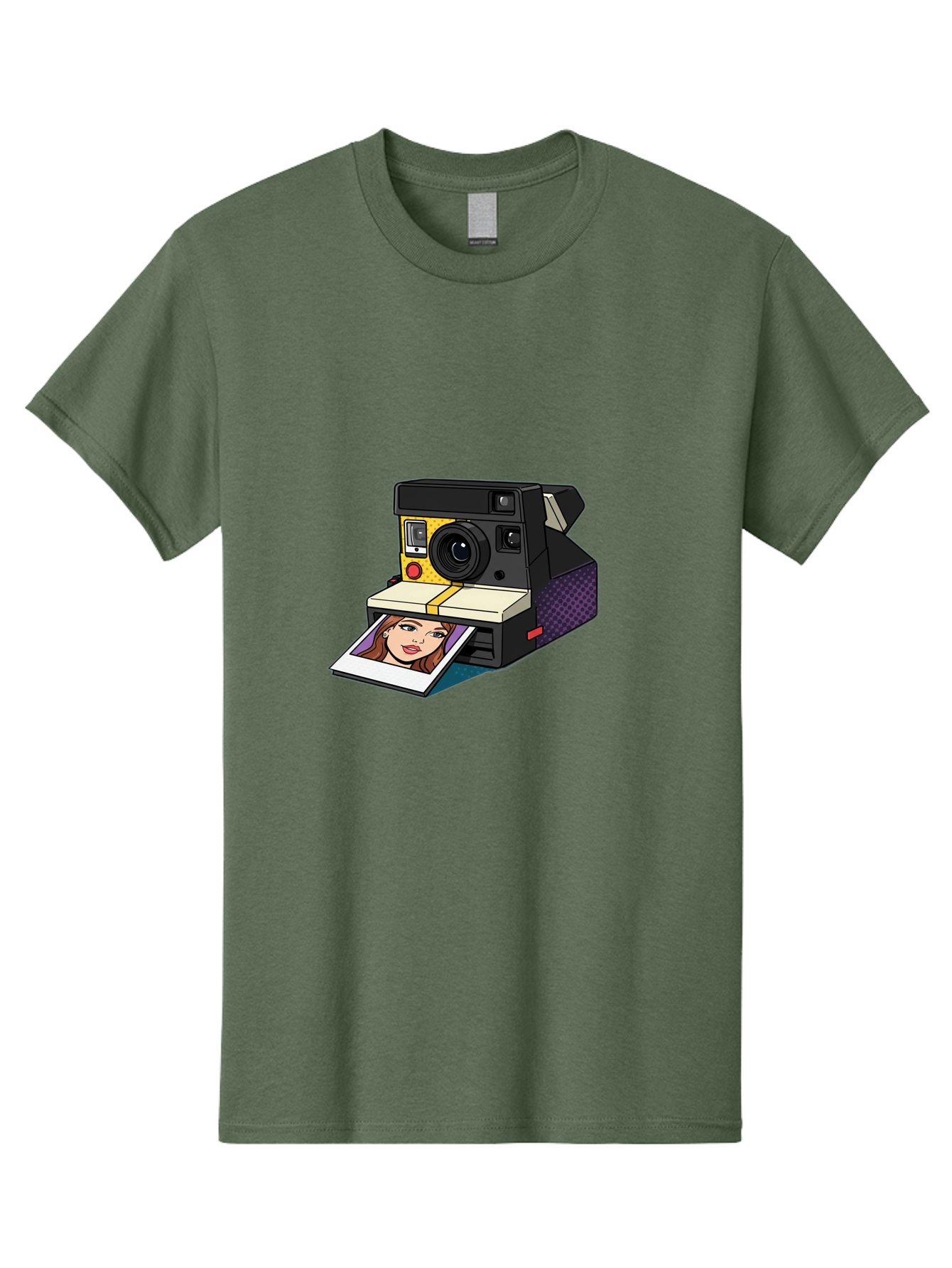 Polaroid-Camera-5 Men'S Graphic Tee, 100% Cotton, Comfortable Casual Summer Wear, Machine Washable, Instant Camera, Polaroid Photography, Retro Camera, Smiling Woman Portrait, Red Lips, Analog Photography, Instant Print Bae685