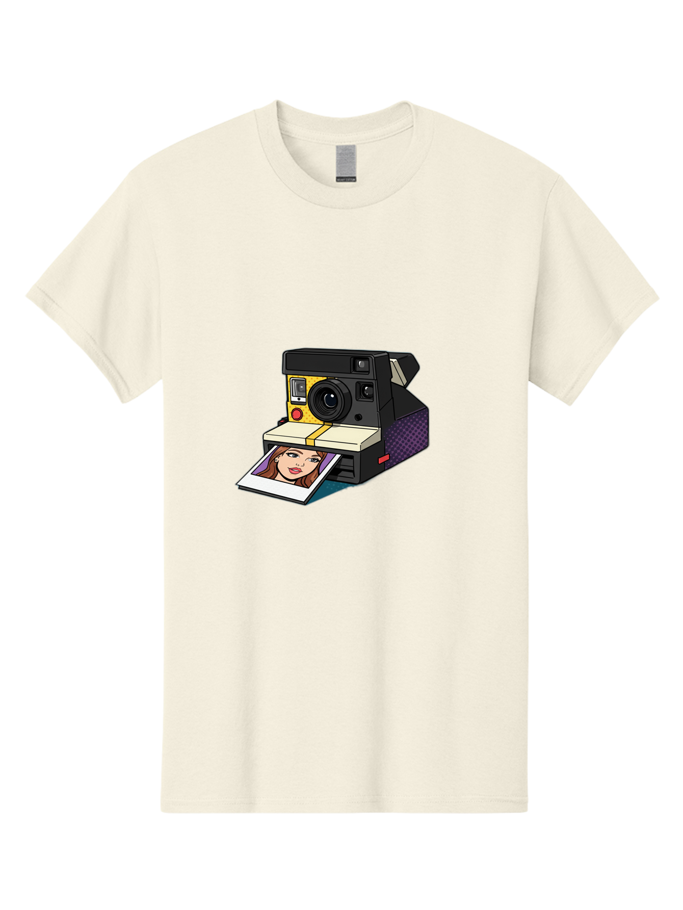 Polaroid-Camera-5 Men'S Graphic Tee, 100% Cotton, Comfortable Casual Summer Wear, Machine Washable, Instant Camera, Polaroid Photography, Retro Camera, Smiling Woman Portrait, Red Lips, Analog Photography, Instant Print Bae685