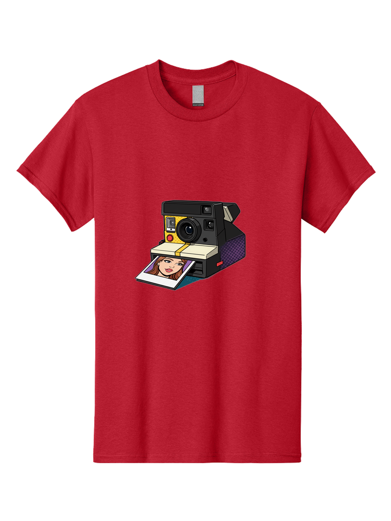 Polaroid-Camera-5 Men'S Graphic Tee, 100% Cotton, Comfortable Casual Summer Wear, Machine Washable, Instant Camera, Polaroid Photography, Retro Camera, Smiling Woman Portrait, Red Lips, Analog Photography, Instant Print Bae685
