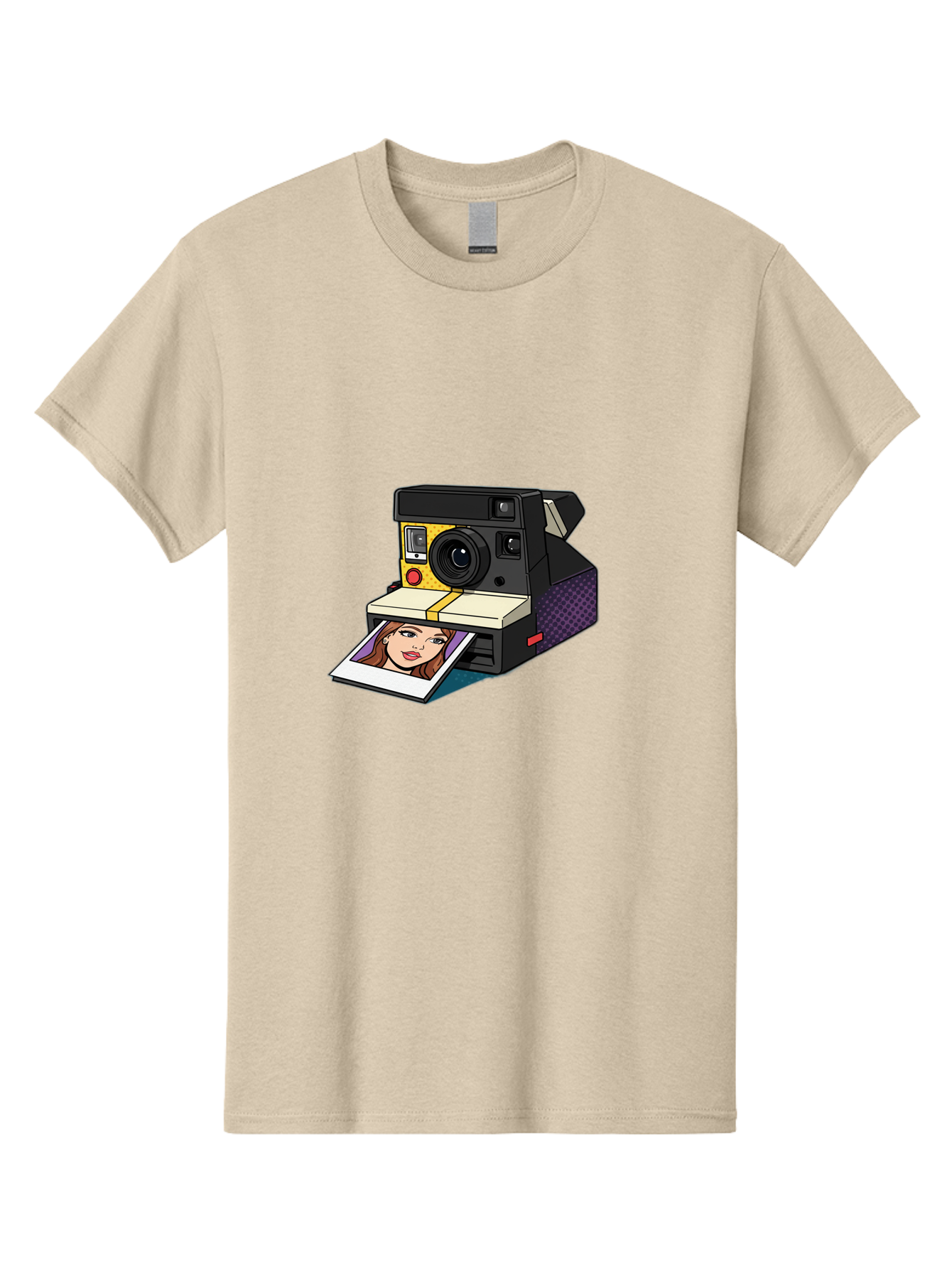 Polaroid-Camera-5 Men'S Graphic Tee, 100% Cotton, Comfortable Casual Summer Wear, Machine Washable, Instant Camera, Polaroid Photography, Retro Camera, Smiling Woman Portrait, Red Lips, Analog Photography, Instant Print Bae685