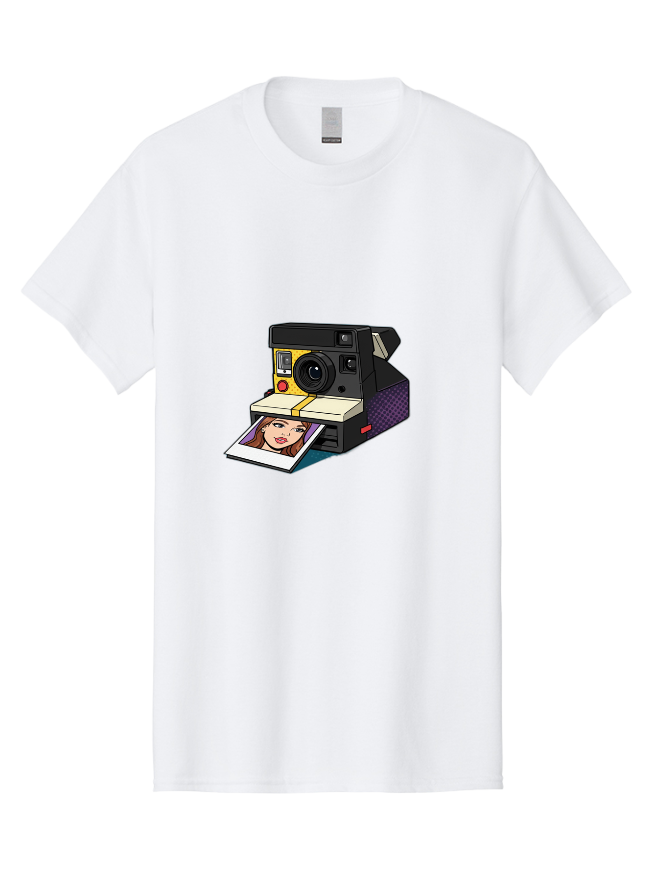 Polaroid-Camera-5 Men'S Graphic Tee, 100% Cotton, Comfortable Casual Summer Wear, Machine Washable, Instant Camera, Polaroid Photography, Retro Camera, Smiling Woman Portrait, Red Lips, Analog Photography, Instant Print Bae685