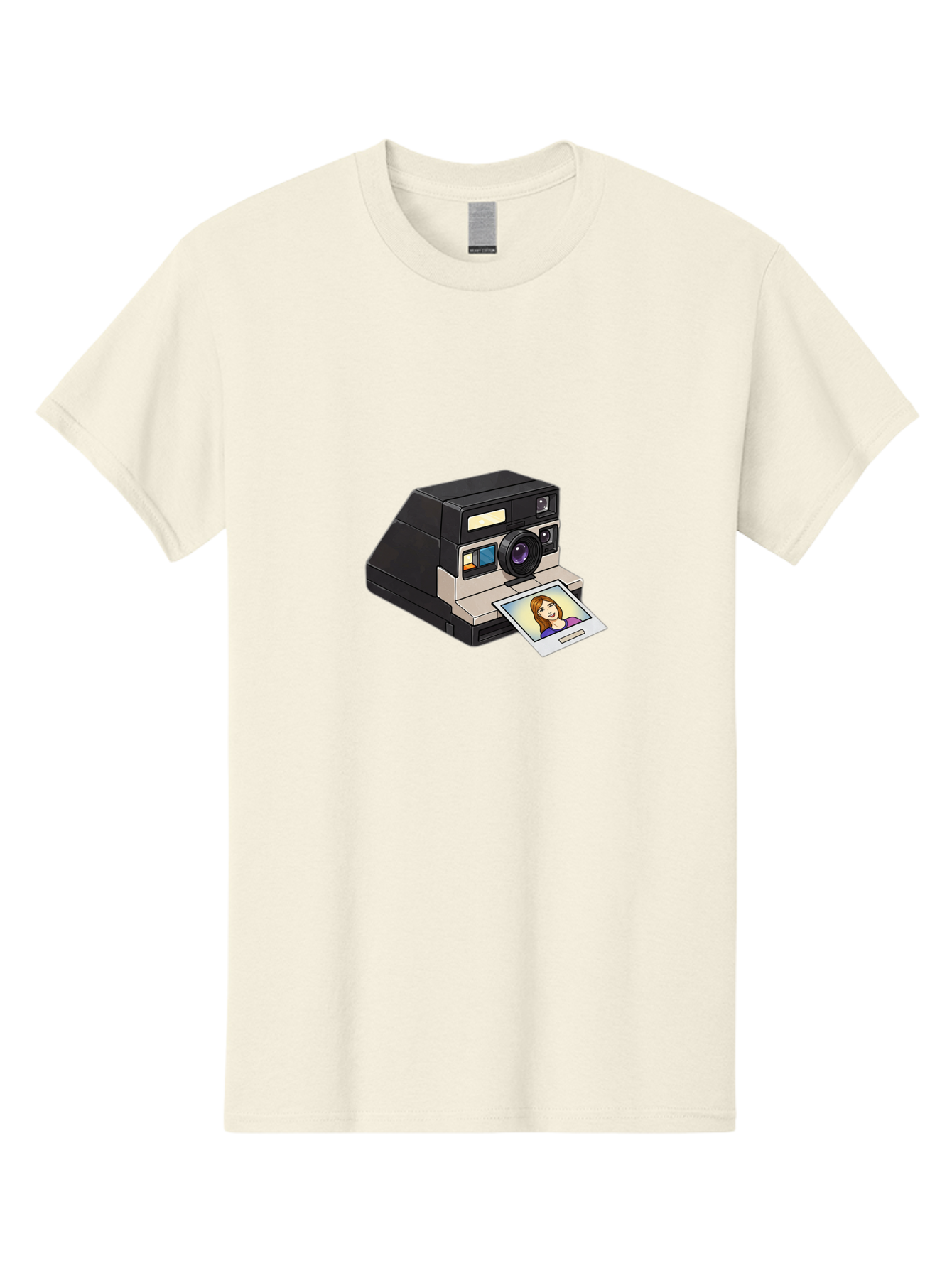 Polaroid-Camera-6 Men'S Graphic Tee, 100% Cotton, Comfortable Casual Summer Wear, Machine Washable, Polaroid Camera, Instant Photo, Printed Picture, Cartoon-Style, Retro Photography, Nostalgic Feel, Photo Of A Woman, Digital Illustration, Bae686