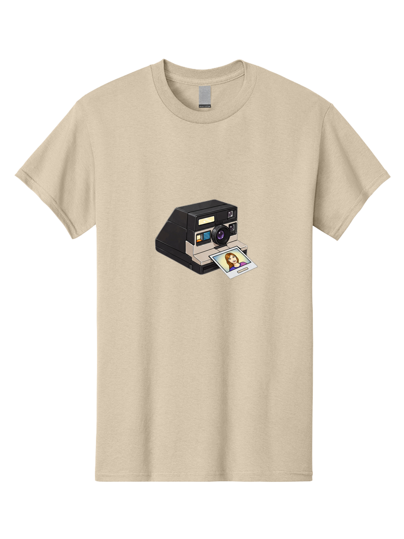 Polaroid-Camera-6 Men'S Graphic Tee, 100% Cotton, Comfortable Casual Summer Wear, Machine Washable, Polaroid Camera, Instant Photo, Printed Picture, Cartoon-Style, Retro Photography, Nostalgic Feel, Photo Of A Woman, Digital Illustration, Bae686