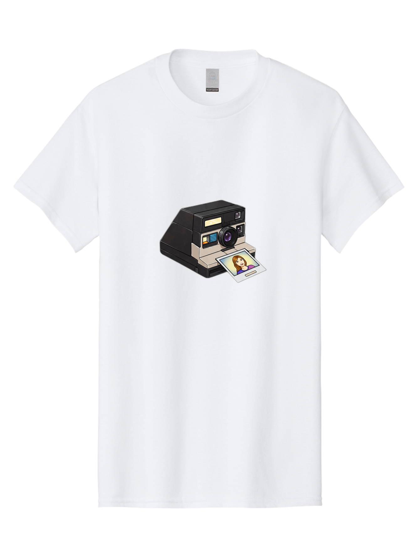 Polaroid-Camera-6 Men'S Graphic Tee, 100% Cotton, Comfortable Casual Summer Wear, Machine Washable, Polaroid Camera, Instant Photo, Printed Picture, Cartoon-Style, Retro Photography, Nostalgic Feel, Photo Of A Woman, Digital Illustration, Bae686