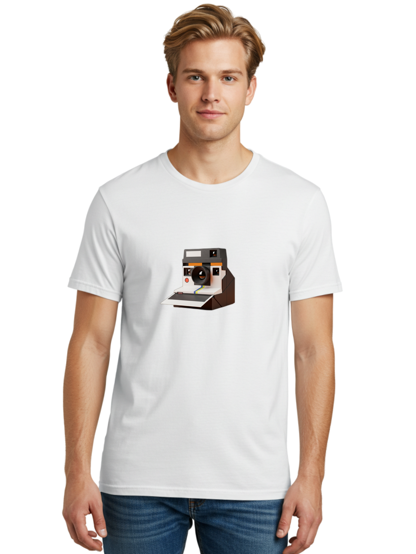 Polaroid-Camera-8 Men'S Graphic Tee, 100% Cotton, Comfortable Casual Summer Wear, Machine Washable, Vintage Camera, Instant Photography, Retro Technology, Analog Camera, Nostalgic Design, Photography Equipment, Classic Style Bae688