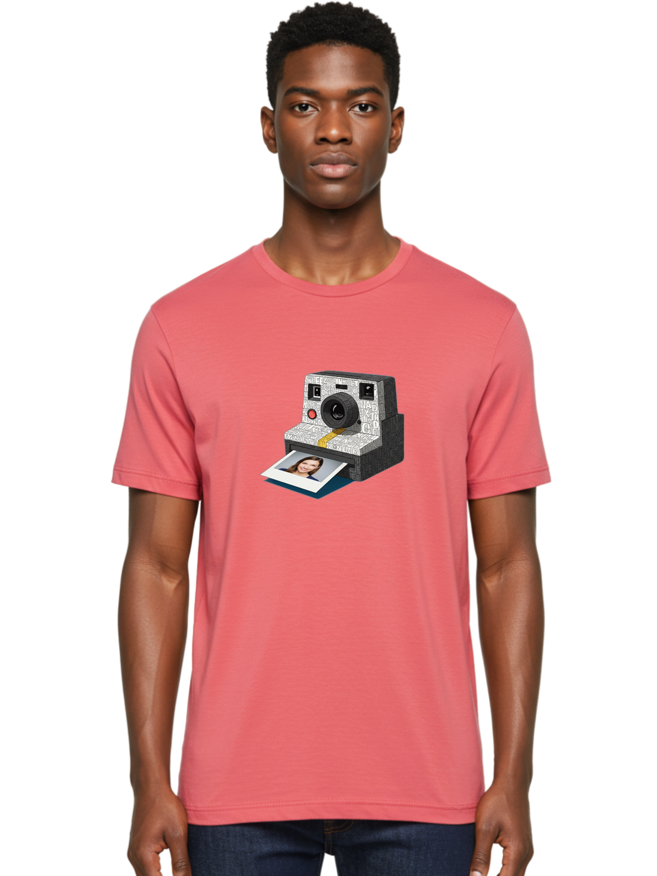 Polaroid-Camera-9 Men'S Graphic Tee, 100% Cotton, Comfortable Casual Summer Wear, Machine Washable, Vintage Camera, Instant Photography, Polaroid Picture, Smiling Woman, Retro Style, Nostalgic Feel, Analog Photography, Instant Print Bae689