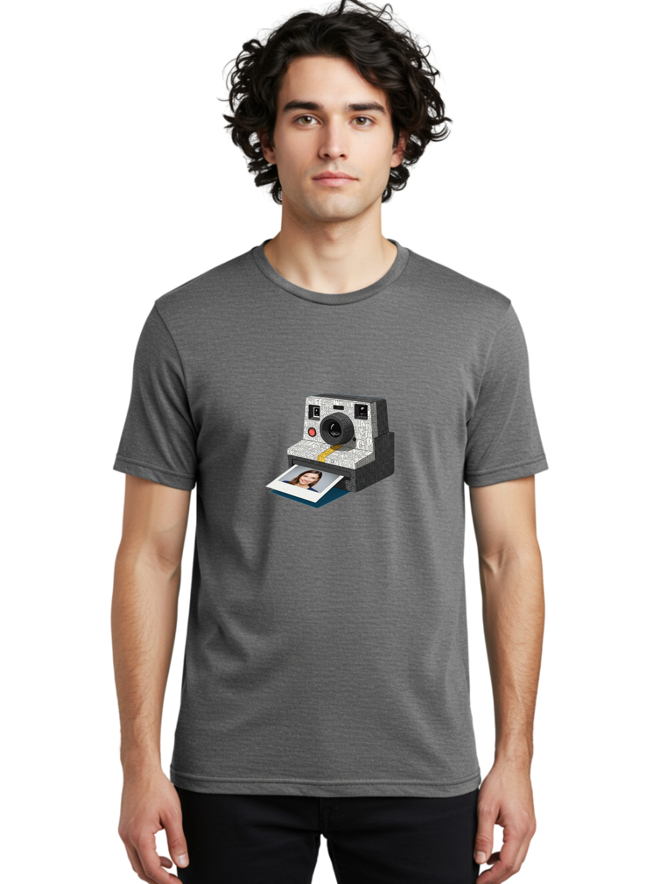 Polaroid-Camera-9 Men'S Graphic Tee, 100% Cotton, Comfortable Casual Summer Wear, Machine Washable, Vintage Camera, Instant Photography, Polaroid Picture, Smiling Woman, Retro Style, Nostalgic Feel, Analog Photography, Instant Print Bae689