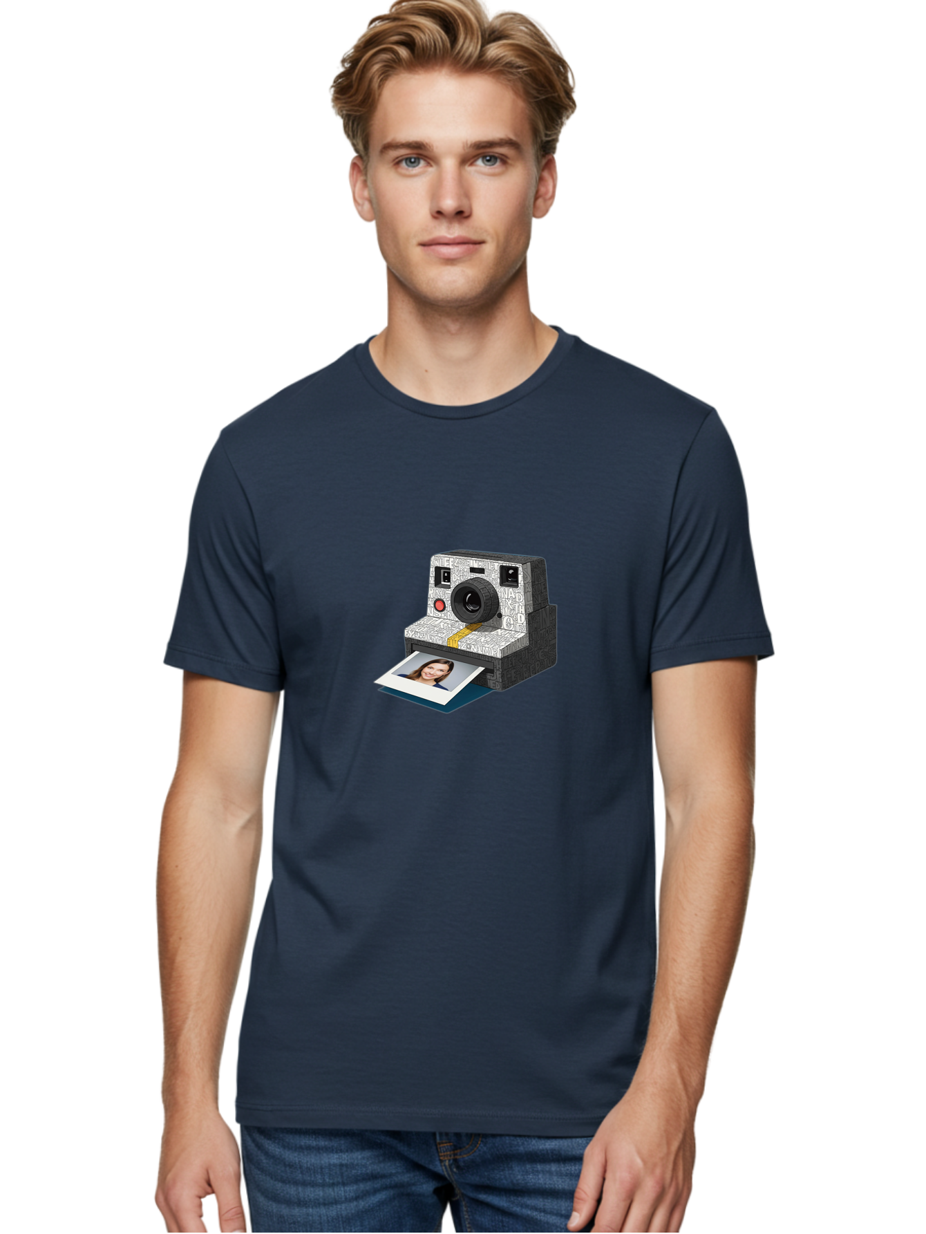 Polaroid-Camera-9 Men'S Graphic Tee, 100% Cotton, Comfortable Casual Summer Wear, Machine Washable, Vintage Camera, Instant Photography, Polaroid Picture, Smiling Woman, Retro Style, Nostalgic Feel, Analog Photography, Instant Print Bae689