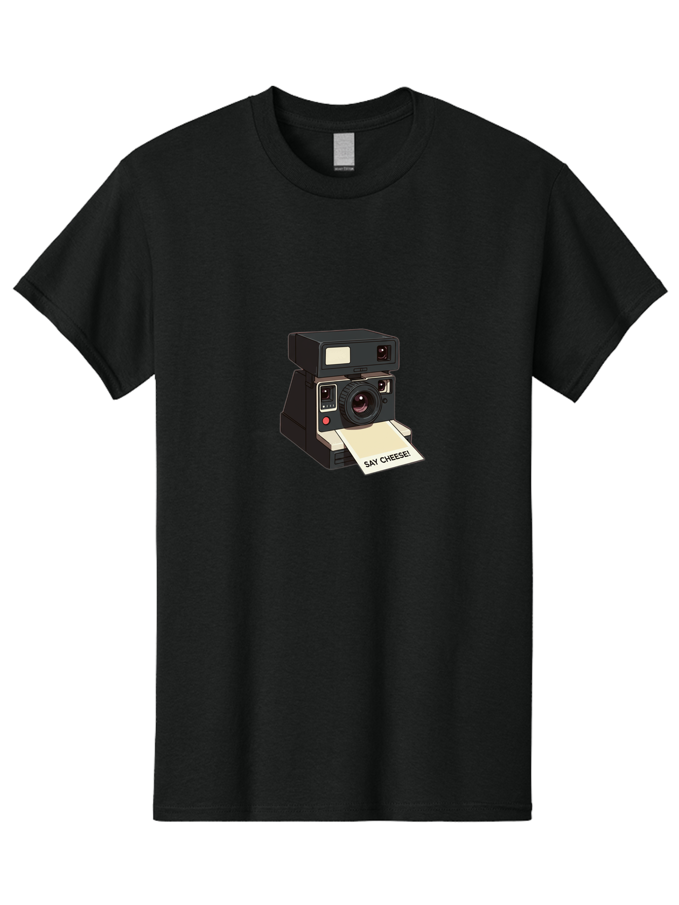 Polaroid-Camera Men'S Graphic Tee, 100% Cotton, Comfortable Casual Summer Wear, Machine Washable, Vintage Polaroid Camera, Instant Photography, Retro Style, Say Cheese Print, Nostalgic Feel, Photography Moment, Classic Design, Black Camera Bae690