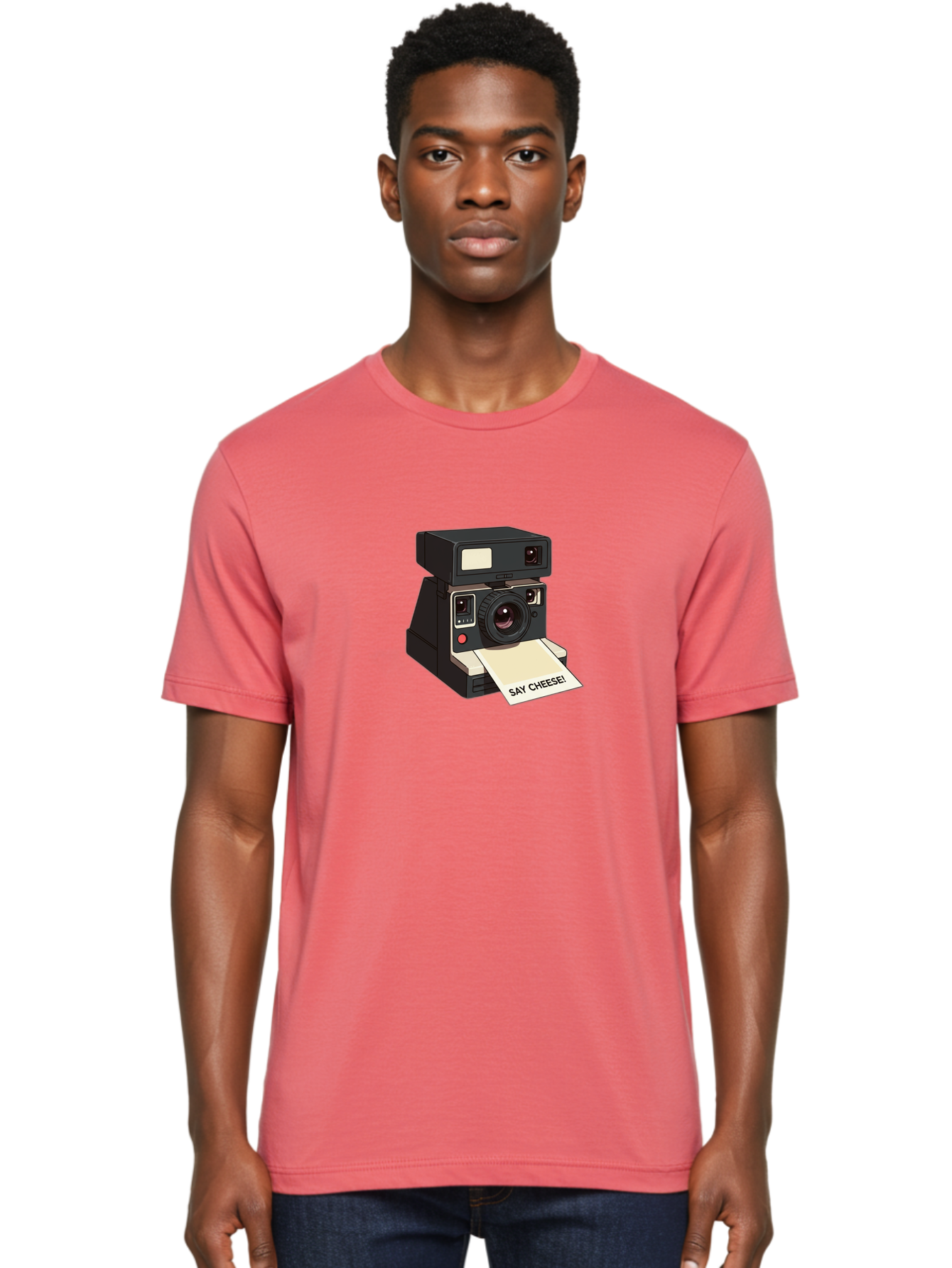 Polaroid-Camera Men'S Graphic Tee, 100% Cotton, Comfortable Casual Summer Wear, Machine Washable, Vintage Polaroid Camera, Instant Photography, Retro Style, Say Cheese Print, Nostalgic Feel, Photography Moment, Classic Design, Black Camera Bae690