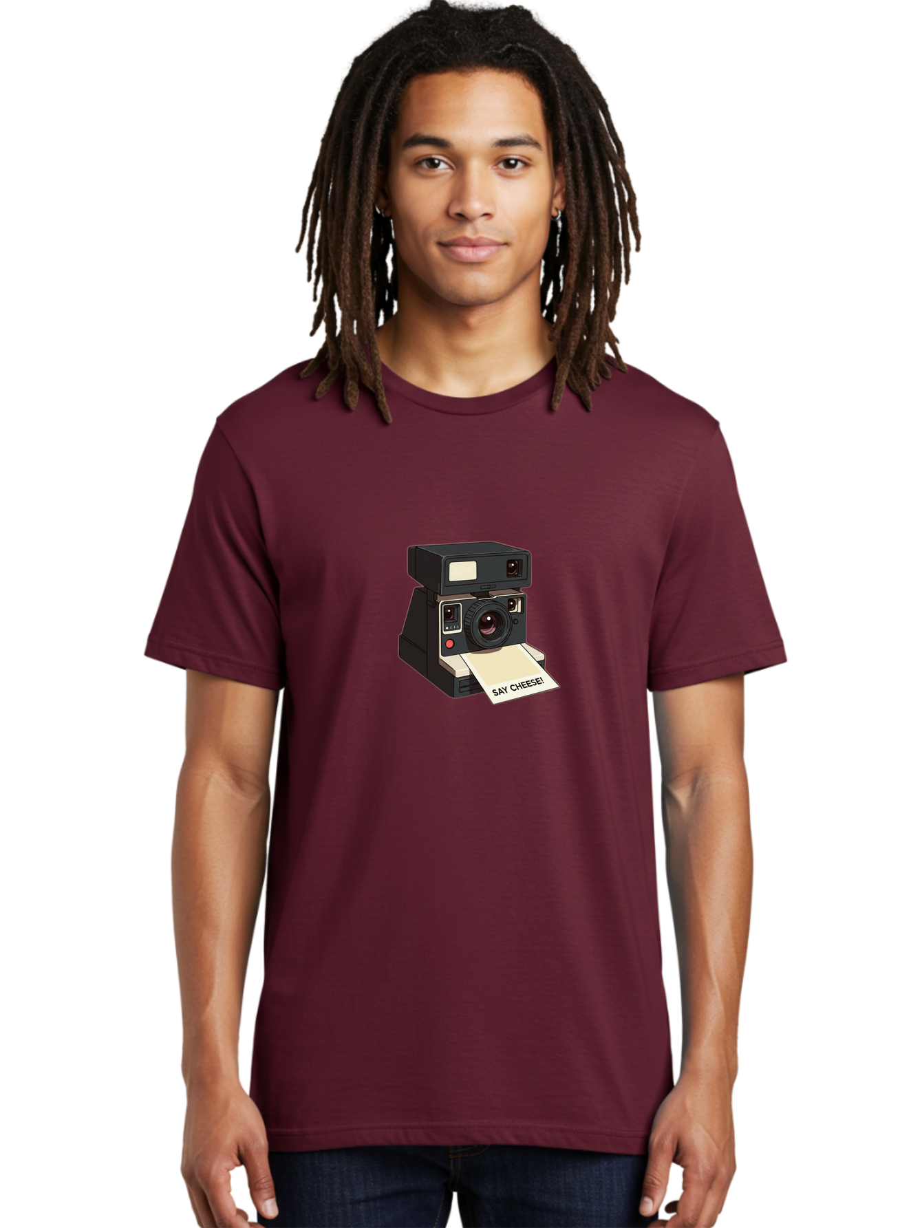 Polaroid-Camera Men'S Graphic Tee, 100% Cotton, Comfortable Casual Summer Wear, Machine Washable, Vintage Polaroid Camera, Instant Photography, Retro Style, Say Cheese Print, Nostalgic Feel, Photography Moment, Classic Design, Black Camera Bae690
