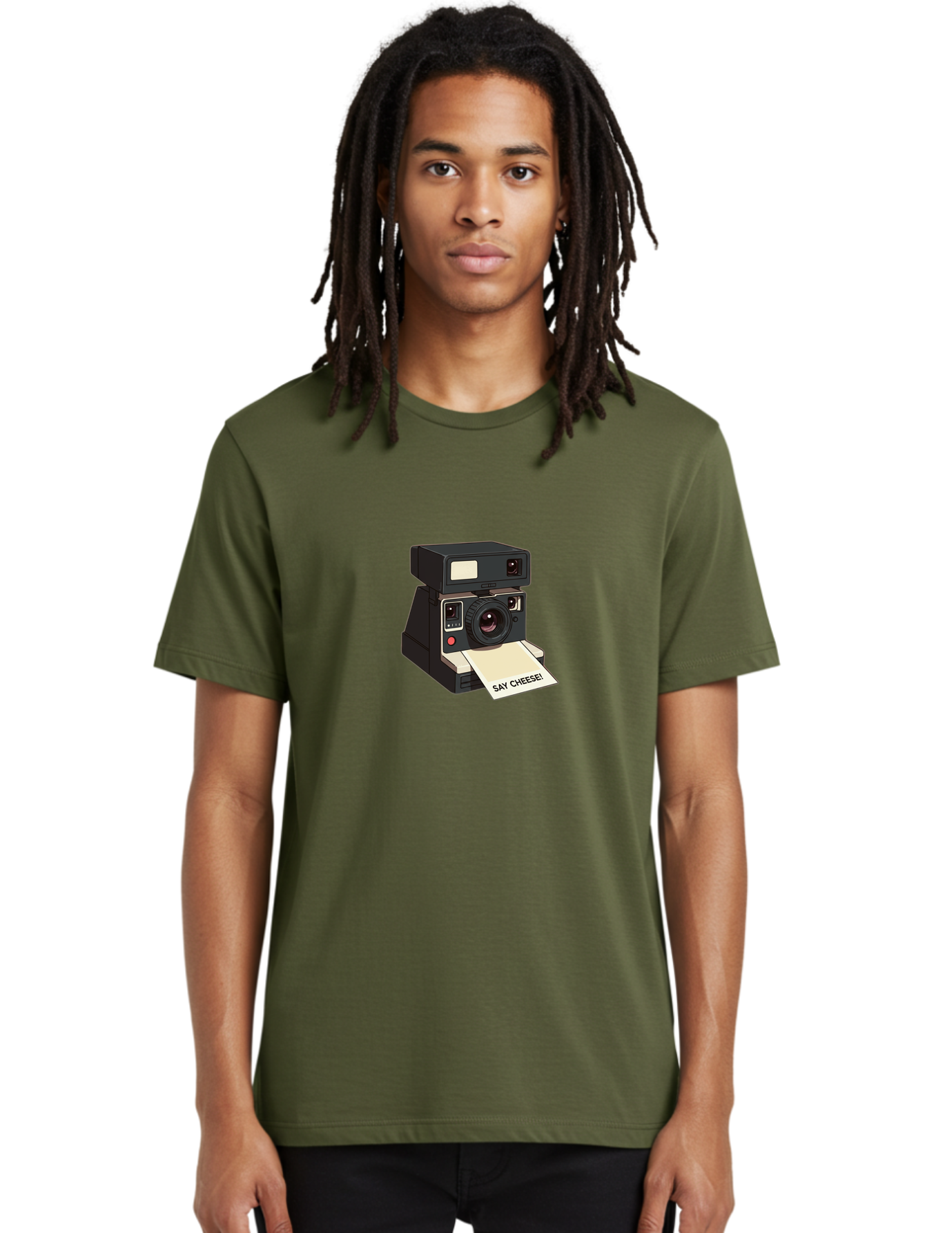 Polaroid-Camera Men'S Graphic Tee, 100% Cotton, Comfortable Casual Summer Wear, Machine Washable, Vintage Polaroid Camera, Instant Photography, Retro Style, Say Cheese Print, Nostalgic Feel, Photography Moment, Classic Design, Black Camera Bae690