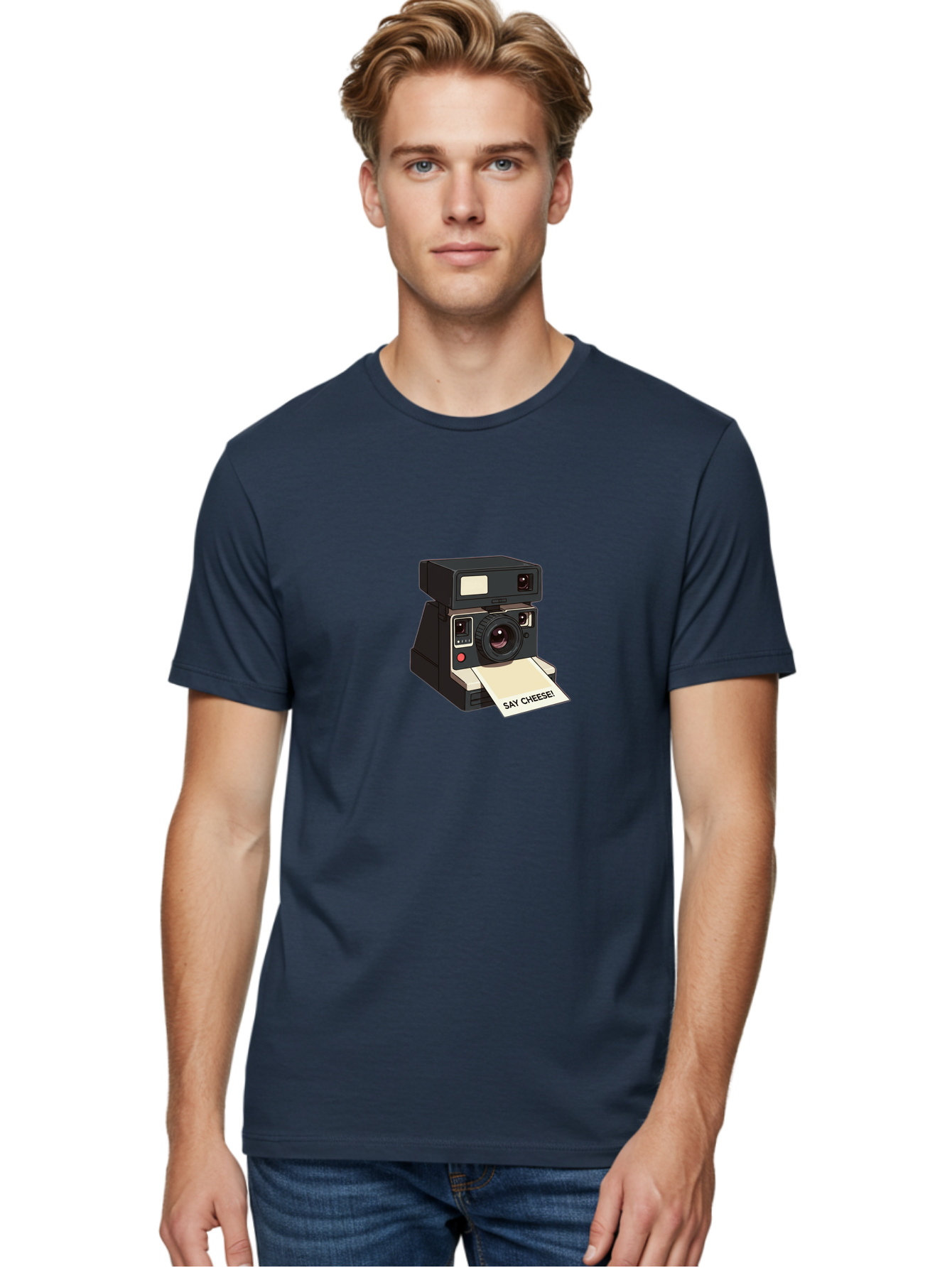 Polaroid-Camera Men'S Graphic Tee, 100% Cotton, Comfortable Casual Summer Wear, Machine Washable, Vintage Polaroid Camera, Instant Photography, Retro Style, Say Cheese Print, Nostalgic Feel, Photography Moment, Classic Design, Black Camera Bae690