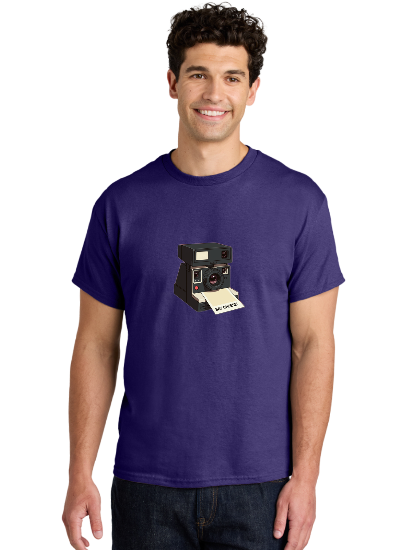 Polaroid-Camera Men'S Graphic Tee, 100% Cotton, Comfortable Casual Summer Wear, Machine Washable, Vintage Polaroid Camera, Instant Photography, Retro Style, Say Cheese Print, Nostalgic Feel, Photography Moment, Classic Design, Black Camera Bae690