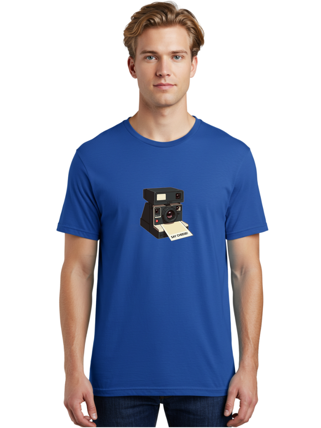 Polaroid-Camera Men'S Graphic Tee, 100% Cotton, Comfortable Casual Summer Wear, Machine Washable, Vintage Polaroid Camera, Instant Photography, Retro Style, Say Cheese Print, Nostalgic Feel, Photography Moment, Classic Design, Black Camera Bae690