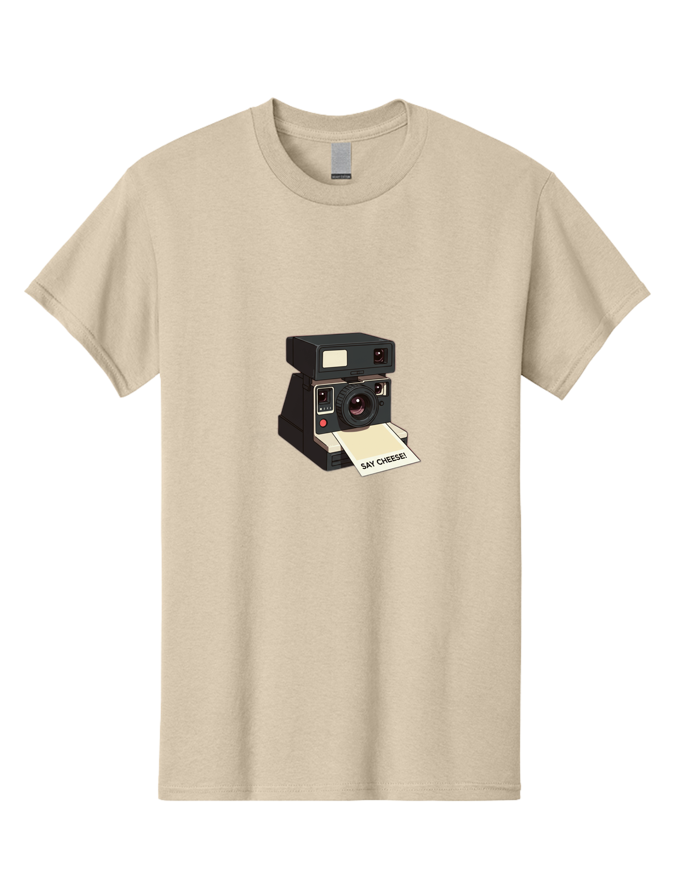 Polaroid-Camera Men'S Graphic Tee, 100% Cotton, Comfortable Casual Summer Wear, Machine Washable, Vintage Polaroid Camera, Instant Photography, Retro Style, Say Cheese Print, Nostalgic Feel, Photography Moment, Classic Design, Black Camera Bae690