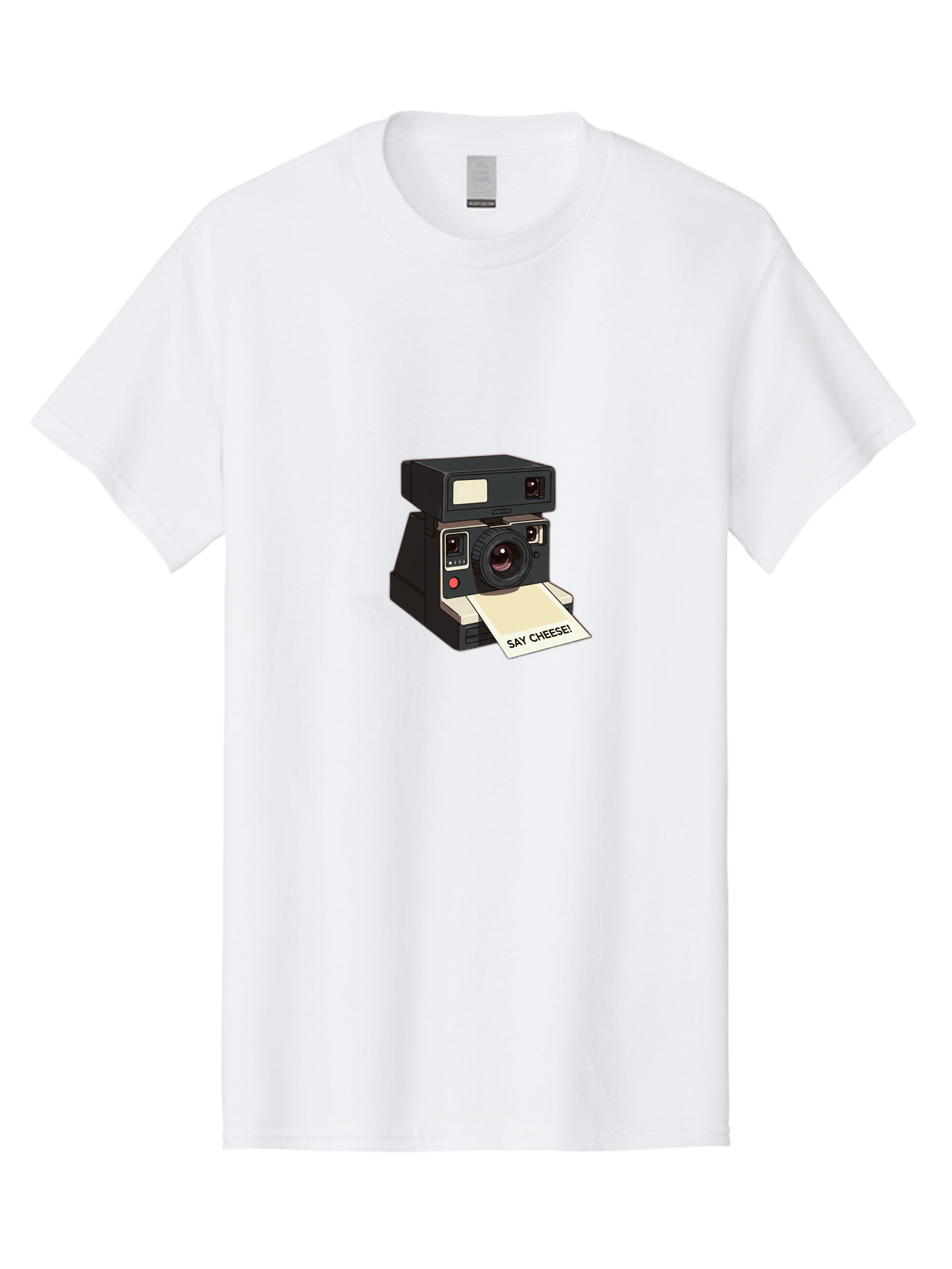 Polaroid-Camera Men'S Graphic Tee, 100% Cotton, Comfortable Casual Summer Wear, Machine Washable, Vintage Polaroid Camera, Instant Photography, Retro Style, Say Cheese Print, Nostalgic Feel, Photography Moment, Classic Design, Black Camera Bae690