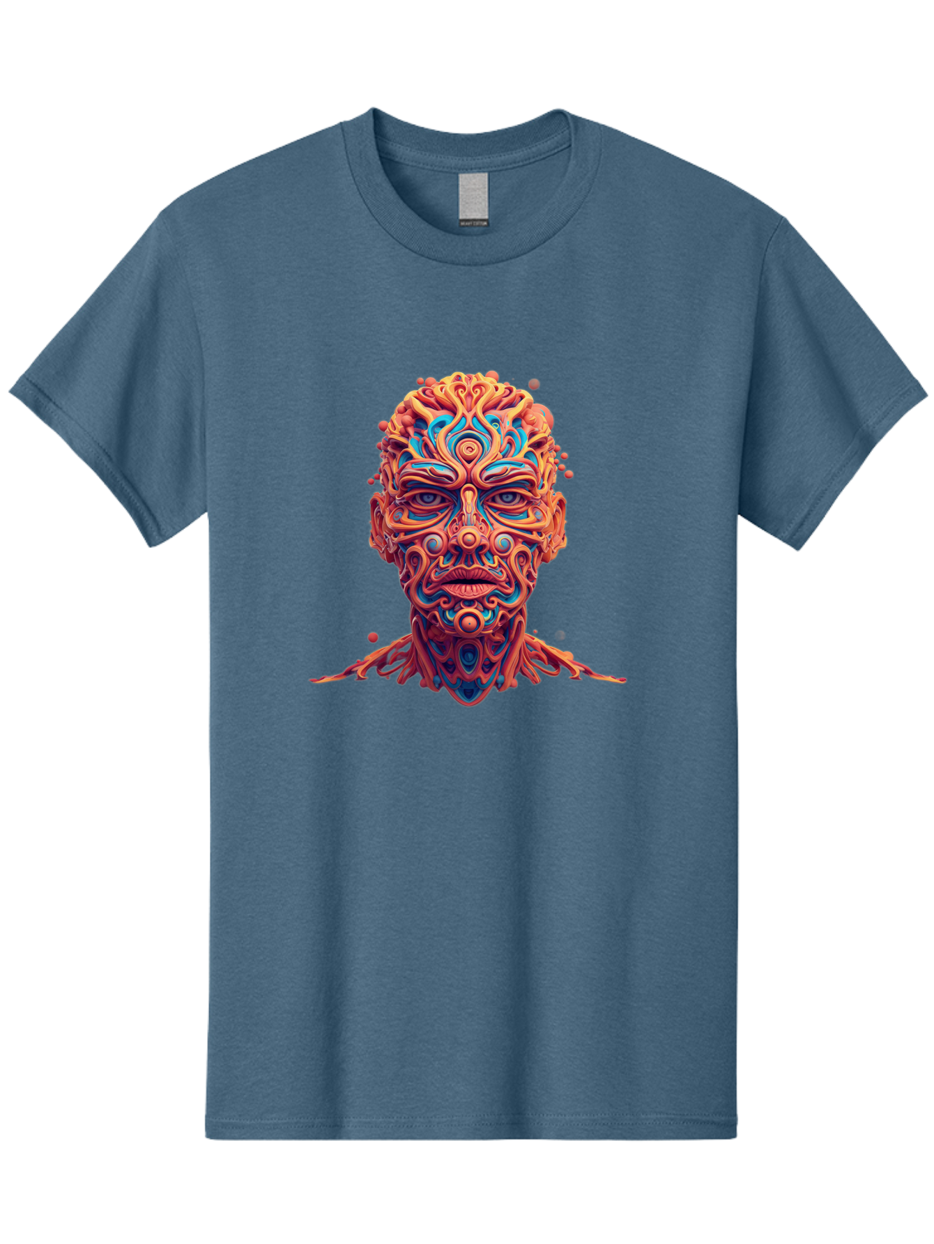 Psychedelic-Portrait Men'S Graphic Tee, 100% Cotton, Comfortable Casual Summer Wear, Machine Washable, Surreal Art, Psychedelic Patterns, Vibrant Colors, Abstract Design, Intricate Details, Futuristic Style, Vivid Imagery, Digital Art, Bae693