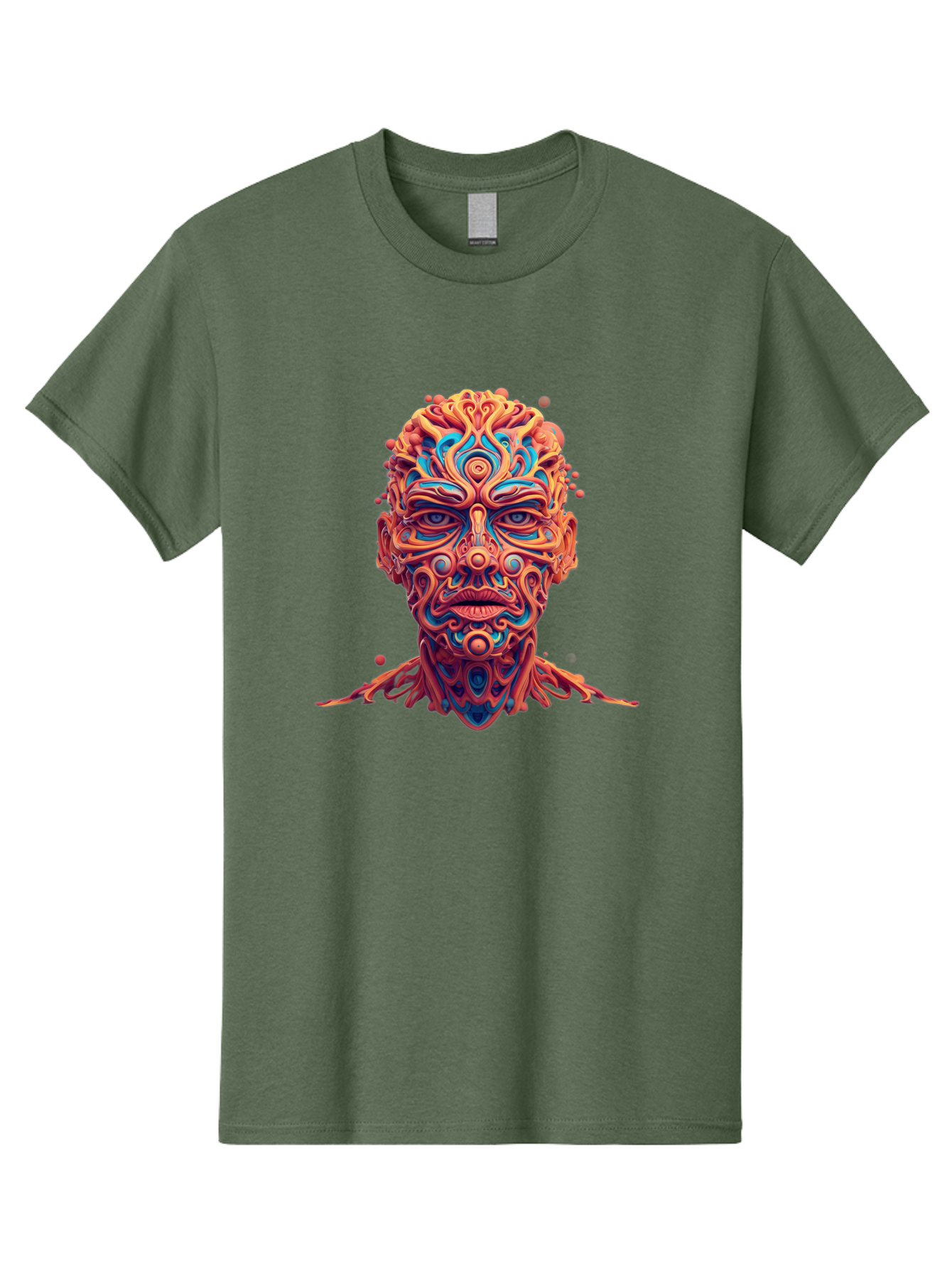 Psychedelic-Portrait Men'S Graphic Tee, 100% Cotton, Comfortable Casual Summer Wear, Machine Washable, Surreal Art, Psychedelic Patterns, Vibrant Colors, Abstract Design, Intricate Details, Futuristic Style, Vivid Imagery, Digital Art, Bae693