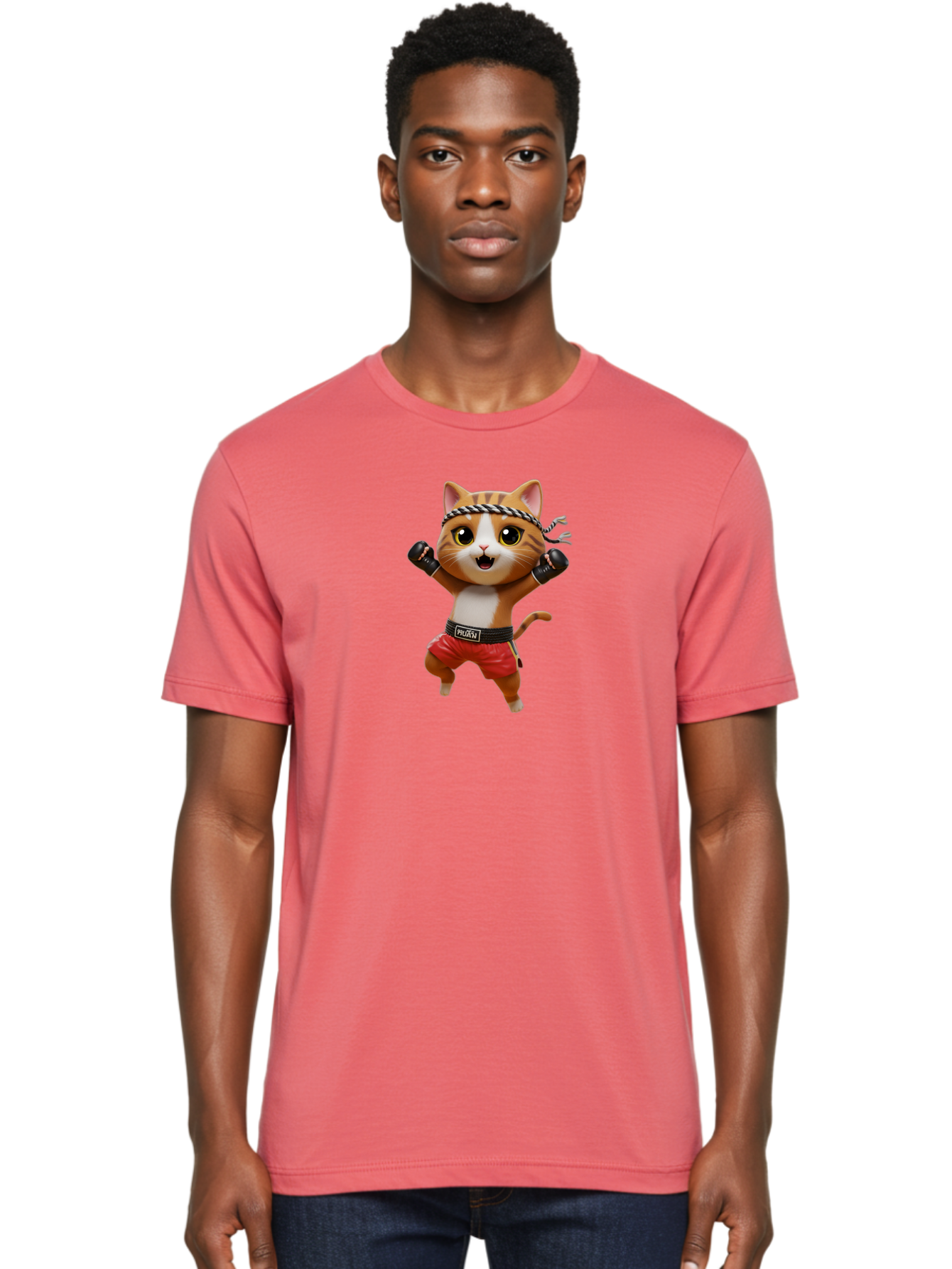 Puma-Cat Men'S Graphic Tee, 100% Cotton, Comfortable Casual Summer Wear, Machine Washable, Cartoon Cat In Boxing Attire, Pudim Belt, Boxing Gloves, Determined Expression, Funny Animal Character, Playful Design, Sports-Themed Illustration, Bae694