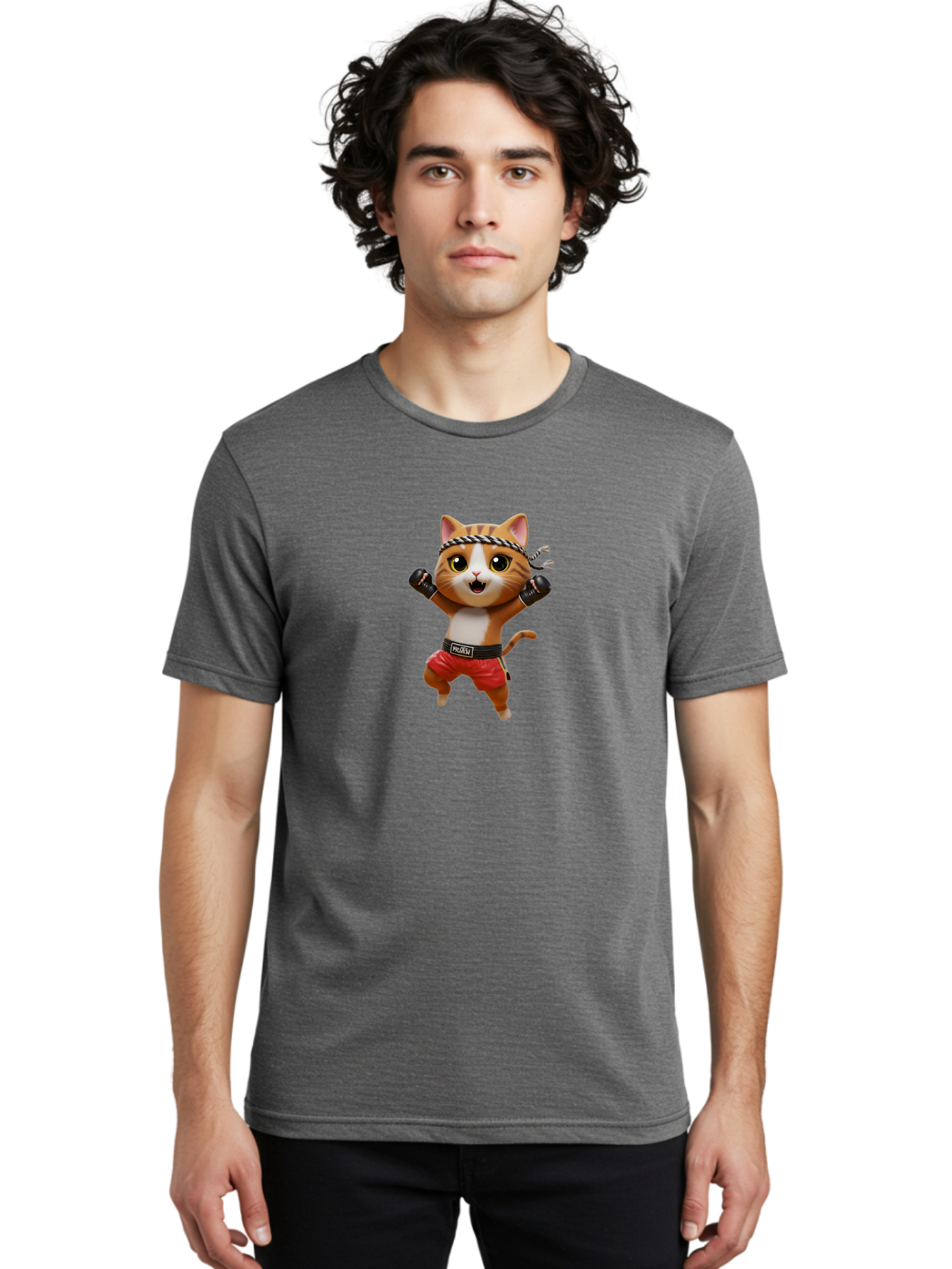 Puma-Cat Men'S Graphic Tee, 100% Cotton, Comfortable Casual Summer Wear, Machine Washable, Cartoon Cat In Boxing Attire, Pudim Belt, Boxing Gloves, Determined Expression, Funny Animal Character, Playful Design, Sports-Themed Illustration, Bae694