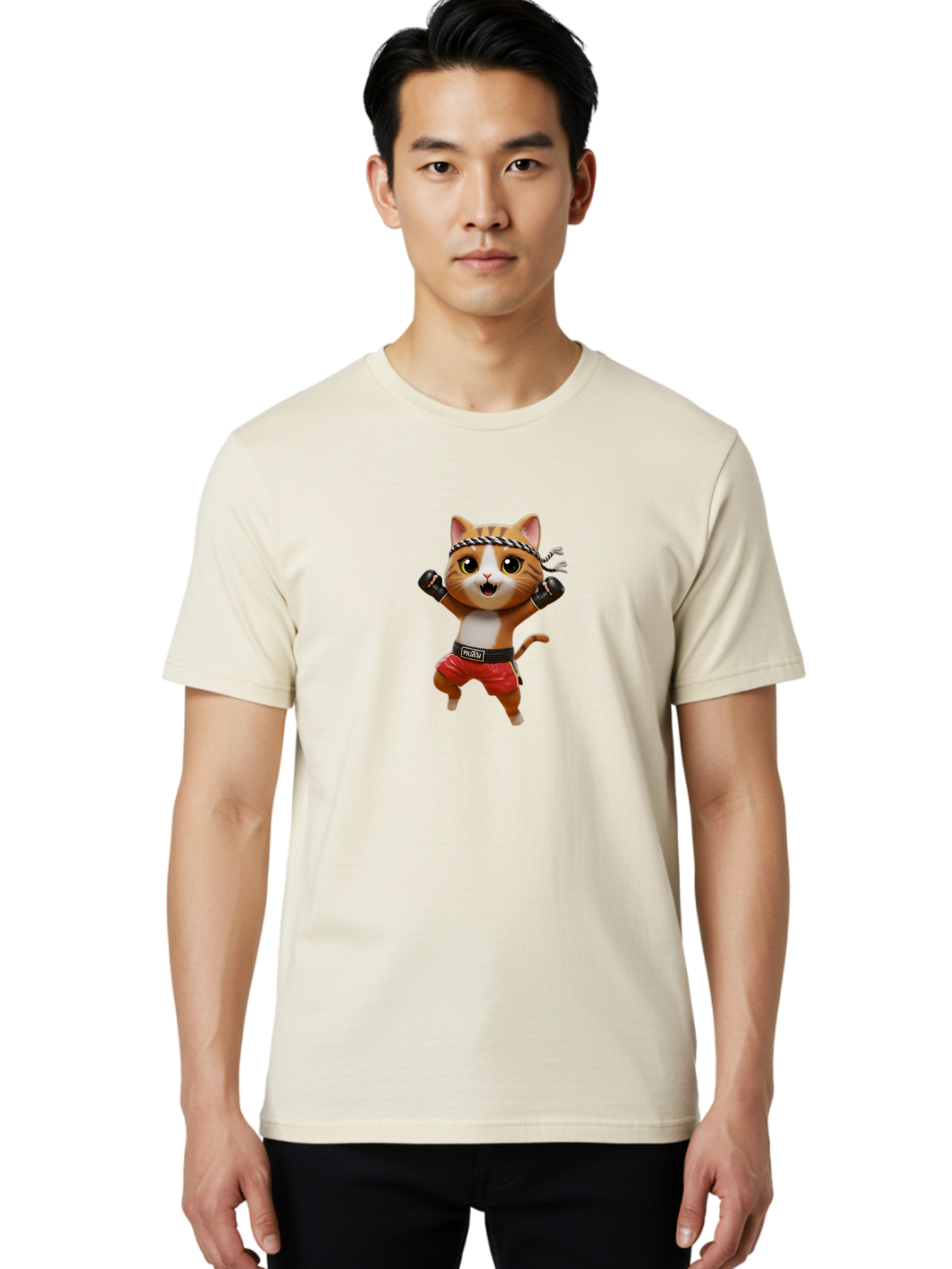 Puma-Cat Men'S Graphic Tee, 100% Cotton, Comfortable Casual Summer Wear, Machine Washable, Cartoon Cat In Boxing Attire, Pudim Belt, Boxing Gloves, Determined Expression, Funny Animal Character, Playful Design, Sports-Themed Illustration, Bae694