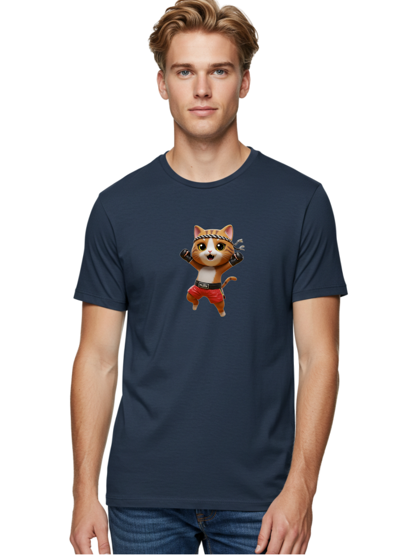 Puma-Cat Men'S Graphic Tee, 100% Cotton, Comfortable Casual Summer Wear, Machine Washable, Cartoon Cat In Boxing Attire, Pudim Belt, Boxing Gloves, Determined Expression, Funny Animal Character, Playful Design, Sports-Themed Illustration, Bae694
