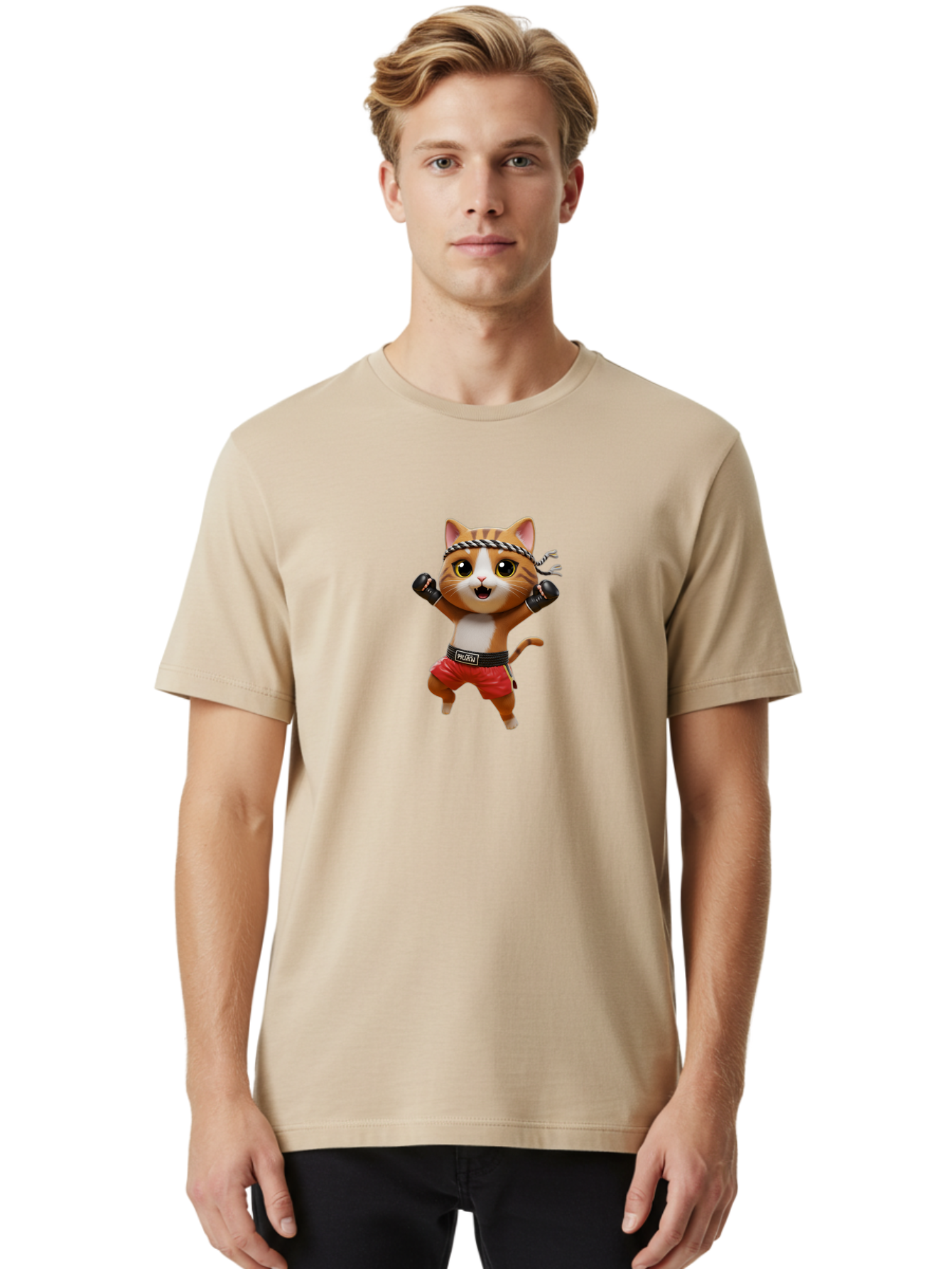 Puma-Cat Men'S Graphic Tee, 100% Cotton, Comfortable Casual Summer Wear, Machine Washable, Cartoon Cat In Boxing Attire, Pudim Belt, Boxing Gloves, Determined Expression, Funny Animal Character, Playful Design, Sports-Themed Illustration, Bae694