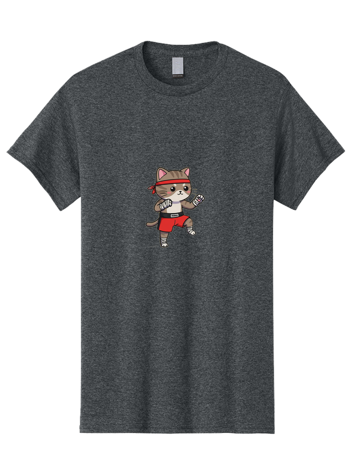 Punching-Cat Men'S Graphic Tee, 100% Cotton, Comfortable Casual Summer Wear, Machine Washable, Cartoon Cat, Martial Arts Pose, Red Headband, Red Shorts, White Bandages, Fighting Stance, Kitty Character, Cute Animal, Comic Style, Bae695