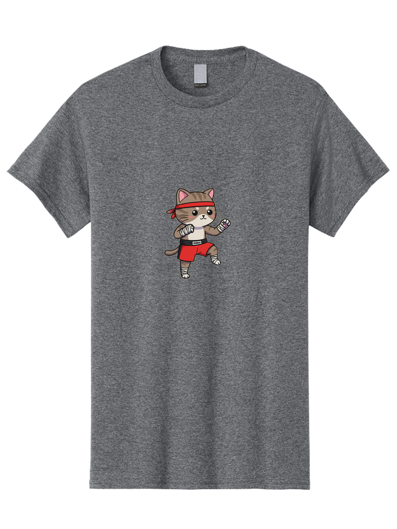 Punching-Cat Men'S Graphic Tee, 100% Cotton, Comfortable Casual Summer Wear, Machine Washable, Cartoon Cat, Martial Arts Pose, Red Headband, Red Shorts, White Bandages, Fighting Stance, Kitty Character, Cute Animal, Comic Style, Bae695