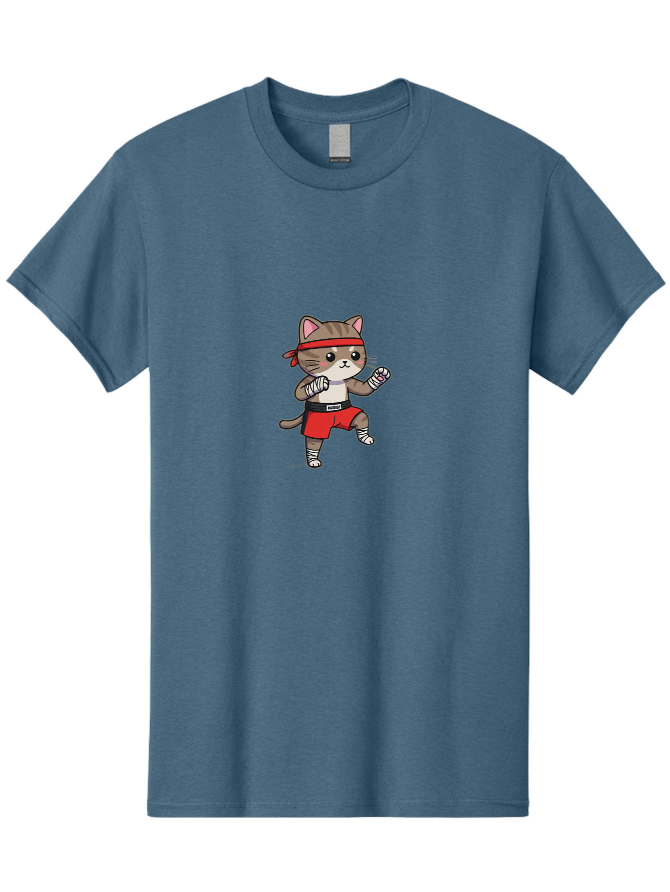 Punching-Cat Men'S Graphic Tee, 100% Cotton, Comfortable Casual Summer Wear, Machine Washable, Cartoon Cat, Martial Arts Pose, Red Headband, Red Shorts, White Bandages, Fighting Stance, Kitty Character, Cute Animal, Comic Style, Bae695