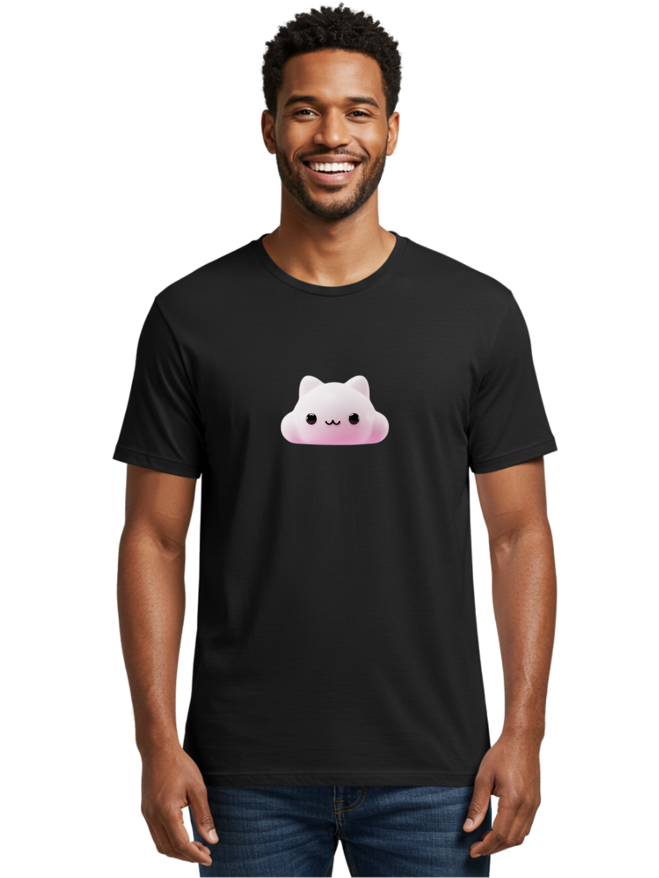 Pusheen Men'S Graphic Tee, 100% Cotton, Comfortable Casual Summer Wear, Machine Washable, Pink Cat, Squishmallow, Plush Toy, Soft Toy, Cute Cat, Adorable Face, Kawaii, Cuddly Toy, Pastel Pink, Sweet Expression, Cartoon Cat Bae696