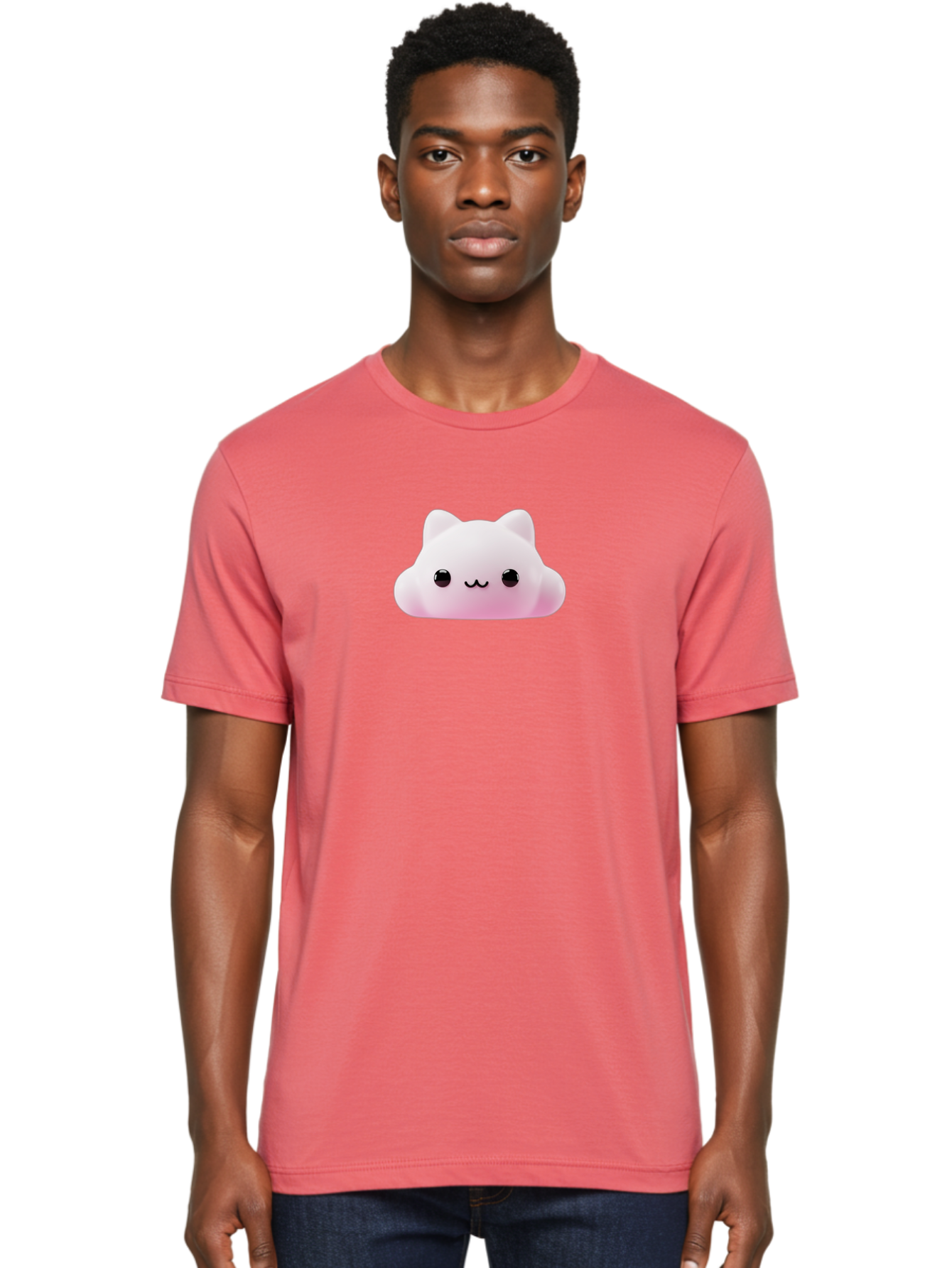 Pusheen Men'S Graphic Tee, 100% Cotton, Comfortable Casual Summer Wear, Machine Washable, Pink Cat, Squishmallow, Plush Toy, Soft Toy, Cute Cat, Adorable Face, Kawaii, Cuddly Toy, Pastel Pink, Sweet Expression, Cartoon Cat Bae696