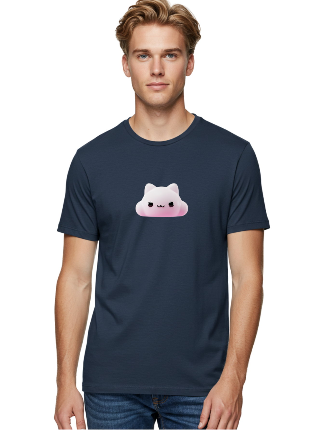 Pusheen Men'S Graphic Tee, 100% Cotton, Comfortable Casual Summer Wear, Machine Washable, Pink Cat, Squishmallow, Plush Toy, Soft Toy, Cute Cat, Adorable Face, Kawaii, Cuddly Toy, Pastel Pink, Sweet Expression, Cartoon Cat Bae696
