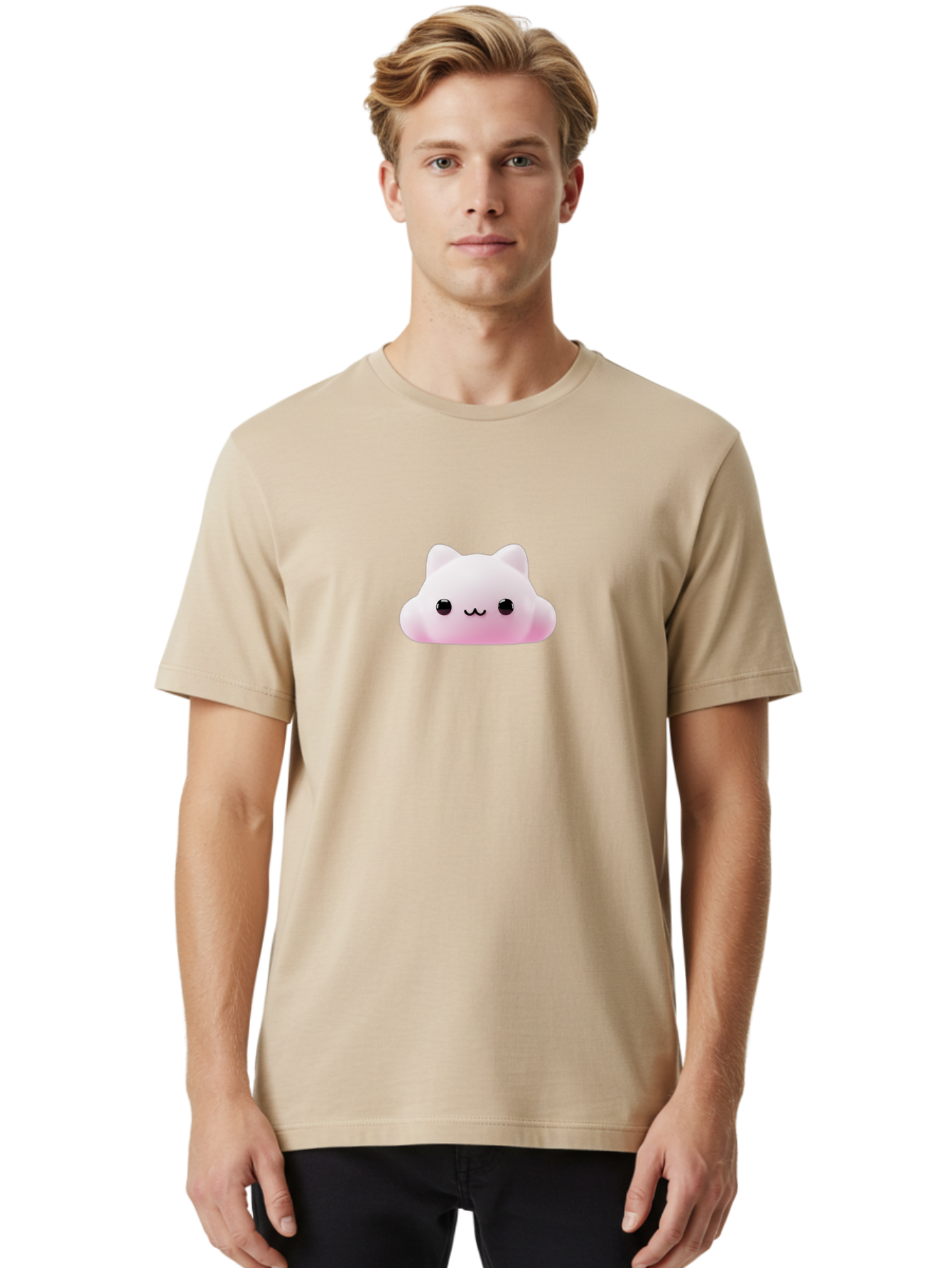 Pusheen Men'S Graphic Tee, 100% Cotton, Comfortable Casual Summer Wear, Machine Washable, Pink Cat, Squishmallow, Plush Toy, Soft Toy, Cute Cat, Adorable Face, Kawaii, Cuddly Toy, Pastel Pink, Sweet Expression, Cartoon Cat Bae696